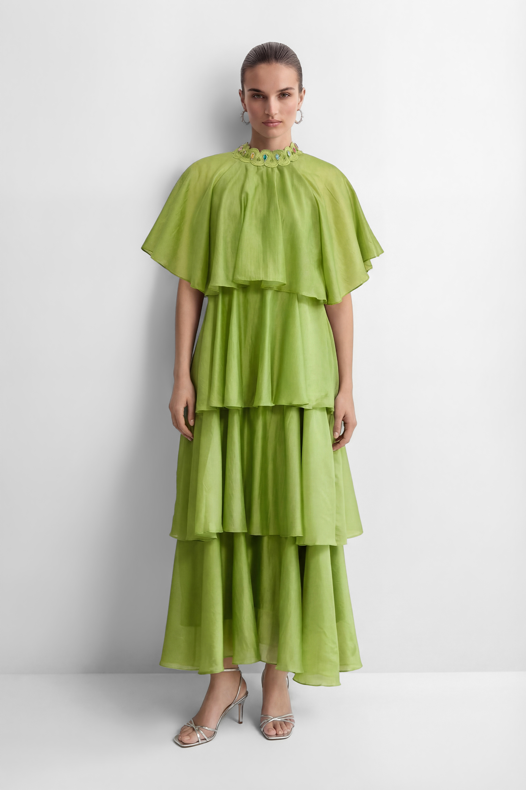 Heavenly Energy Green Tiered Ruffle Maxi Dress