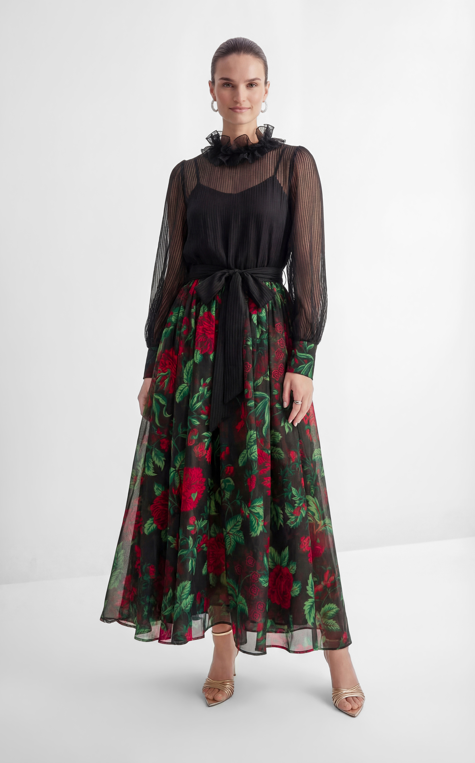 Hidden Flame Black Floral Print Chiffon Maxi Dress
