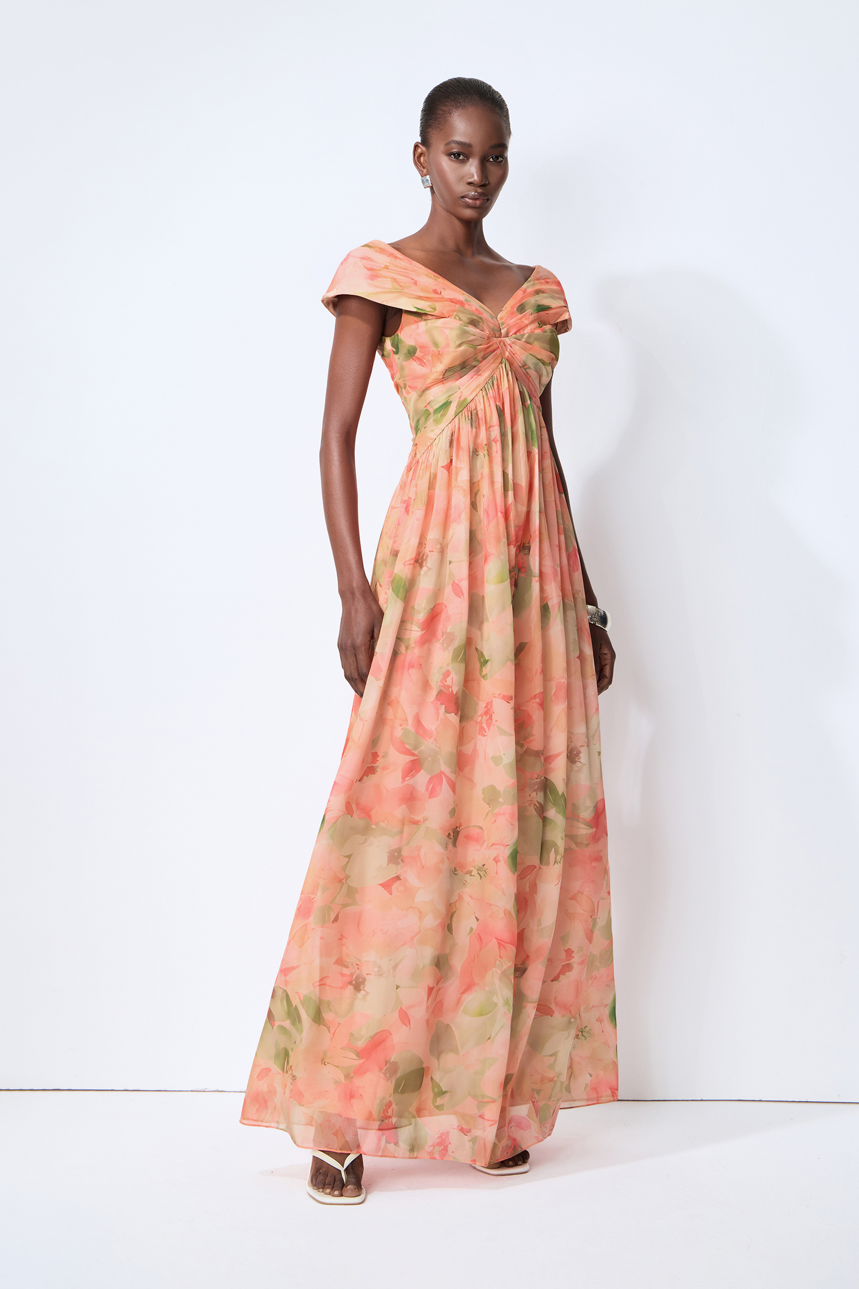 Love In Bloom Pink Floral Print Off Shoulder Maxi Dress