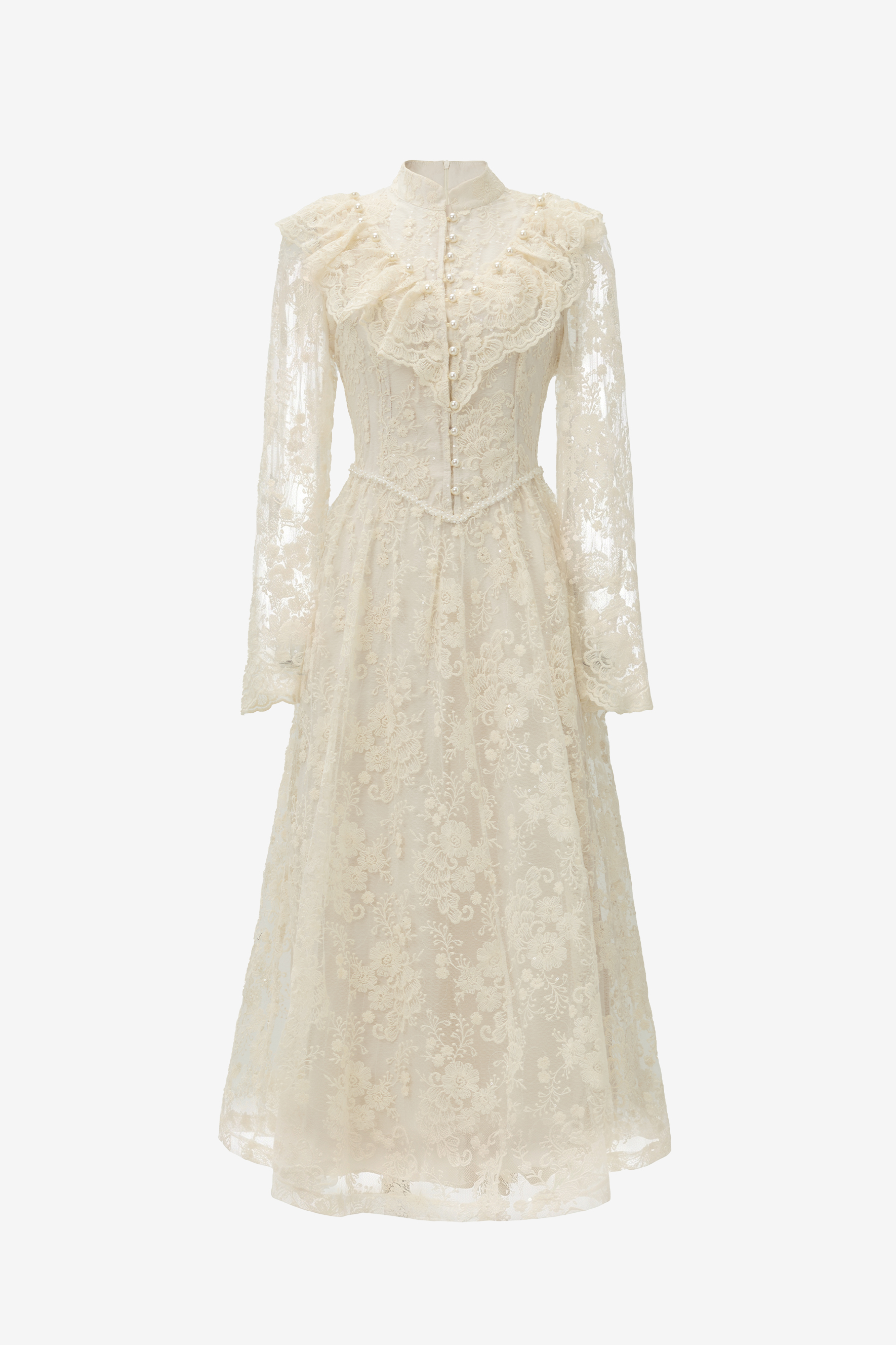 Moment Of Grace Floral Embroidery Sheer Sleeve Lace Maxi Dress