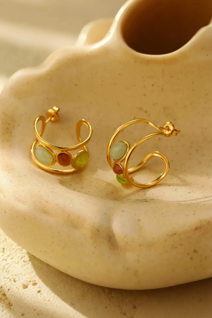 Multi Stone Hoop Stud Earrings