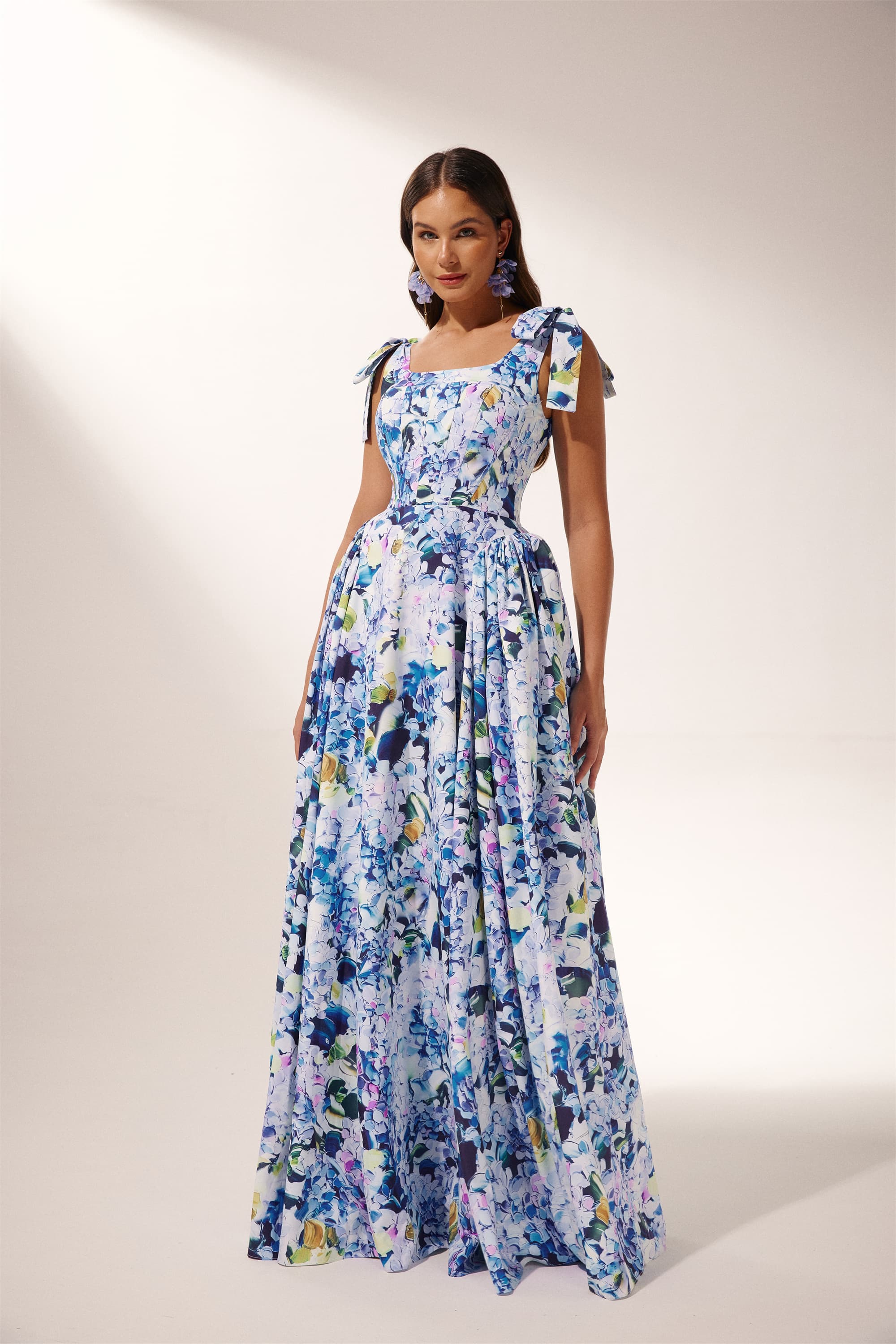 Kacey Hydrangea Printed Strap Maxi Dress