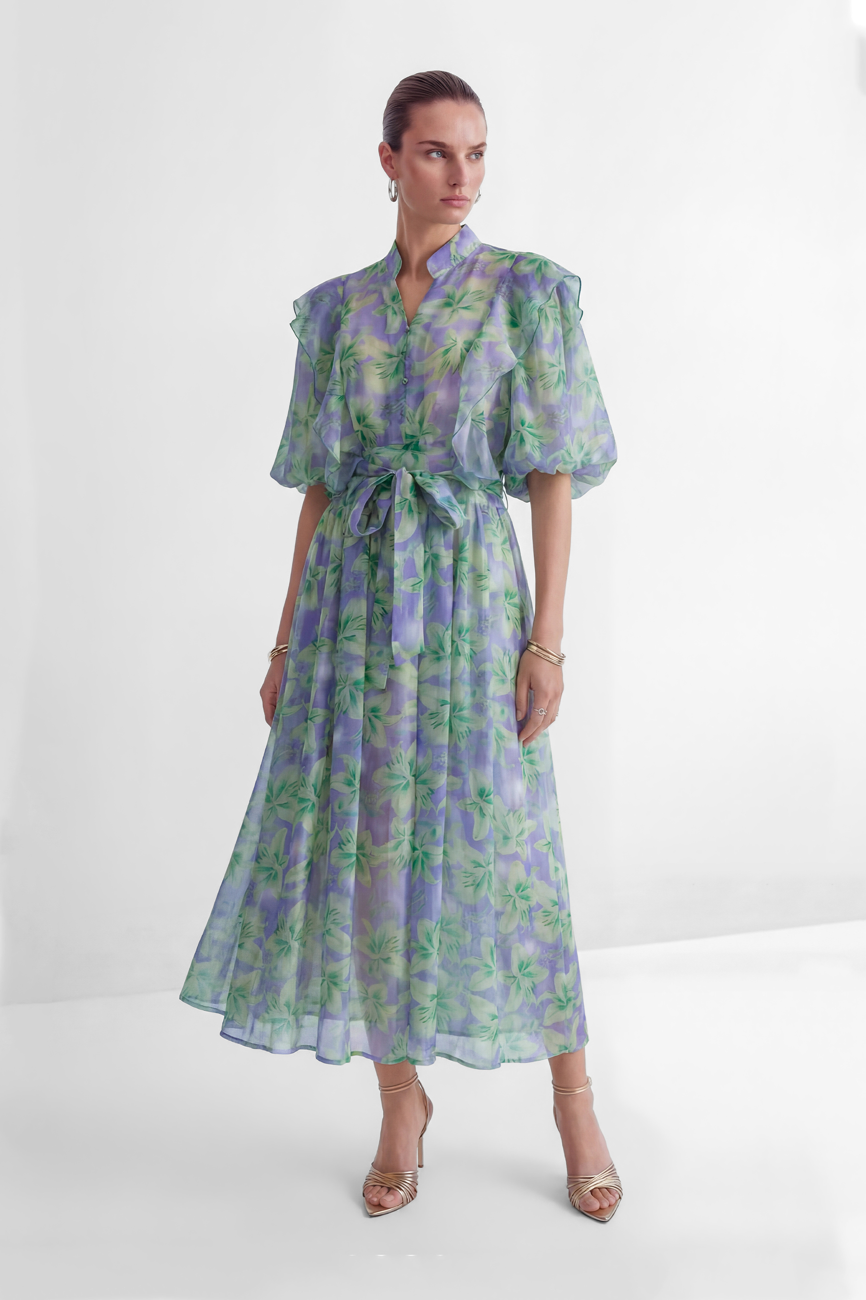 Summer Invite Purple Floral Print Ruffled Maxi Dress