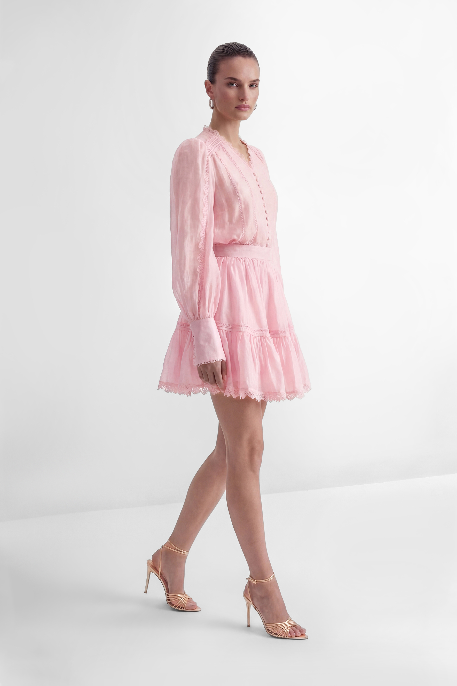 Especially Stunning Pink V-Neck Ruffled Top & Skirt Set