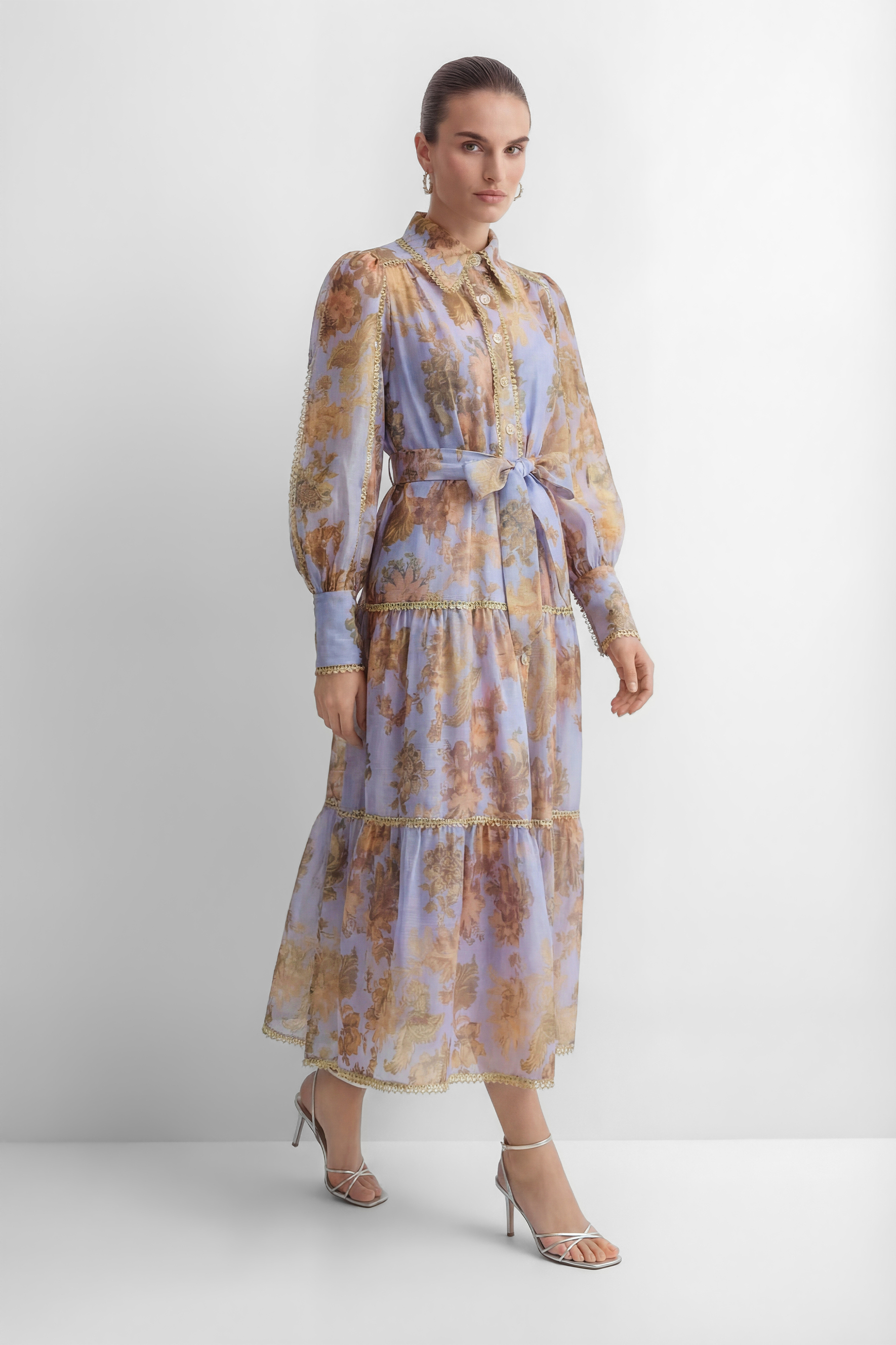 Free To Be Lavender Floral Print Lace Trim Maxi Dress