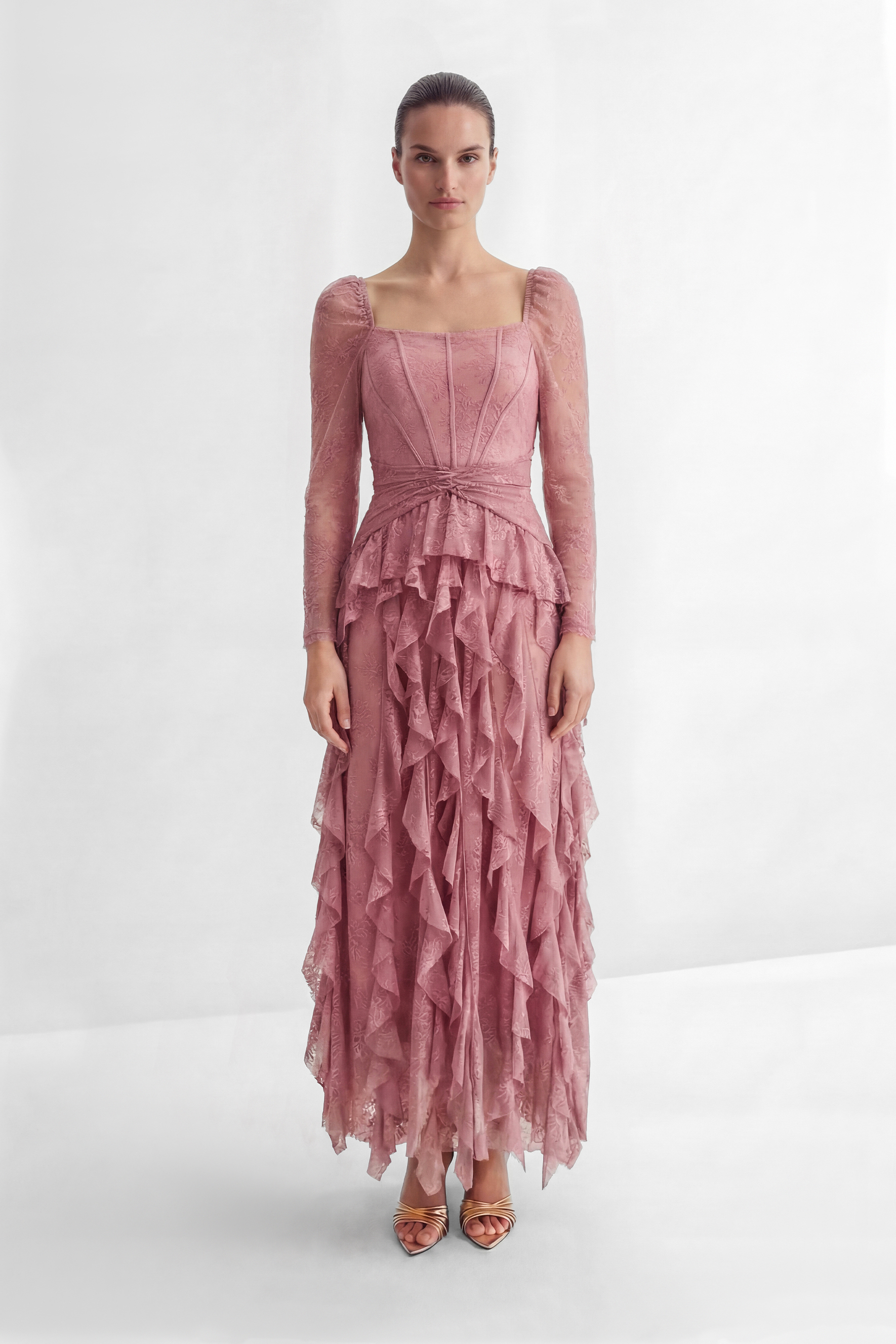 Viva La Vibes Pink Corset Bodice Ruffled Maxi Dress