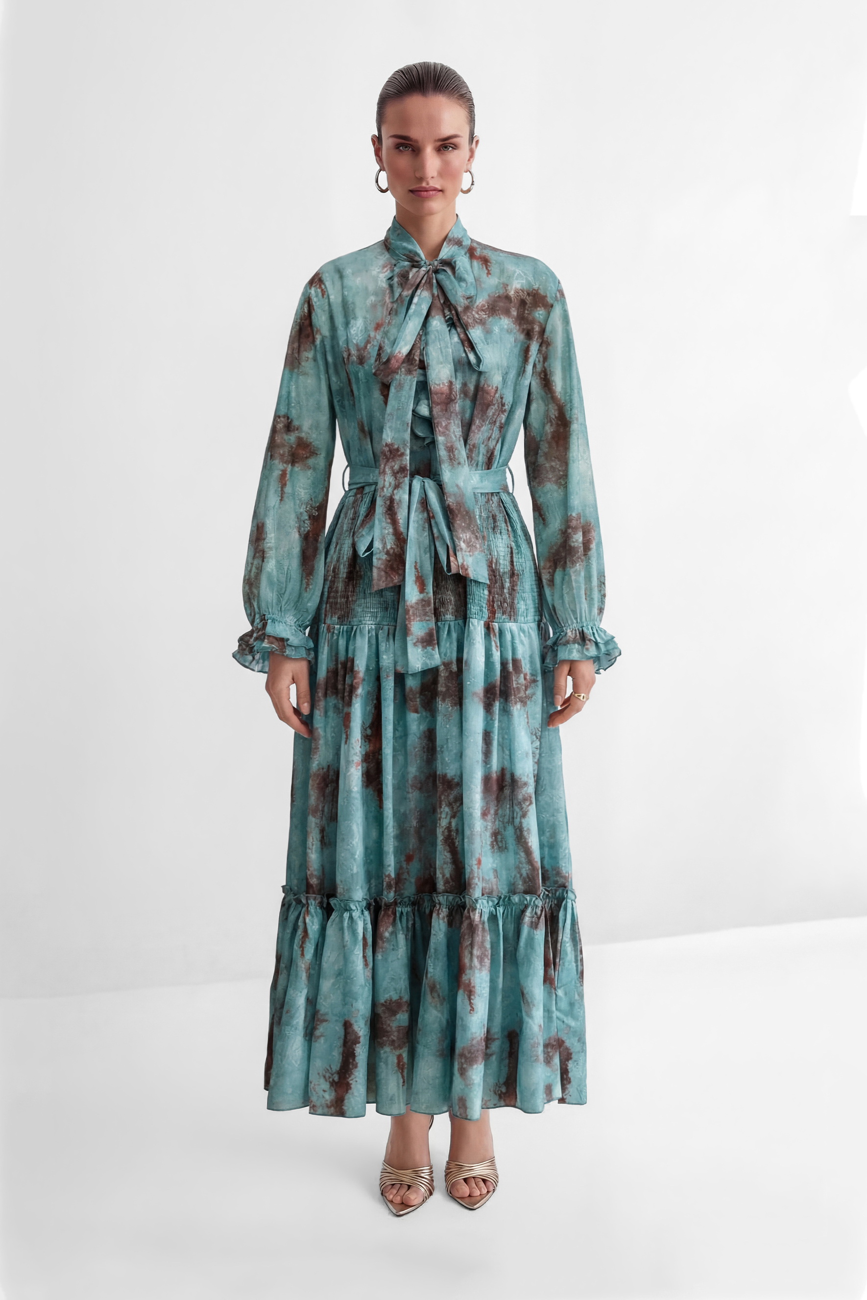 Found Your Love Teal Printed Tiered Ruffle Maxi Dress