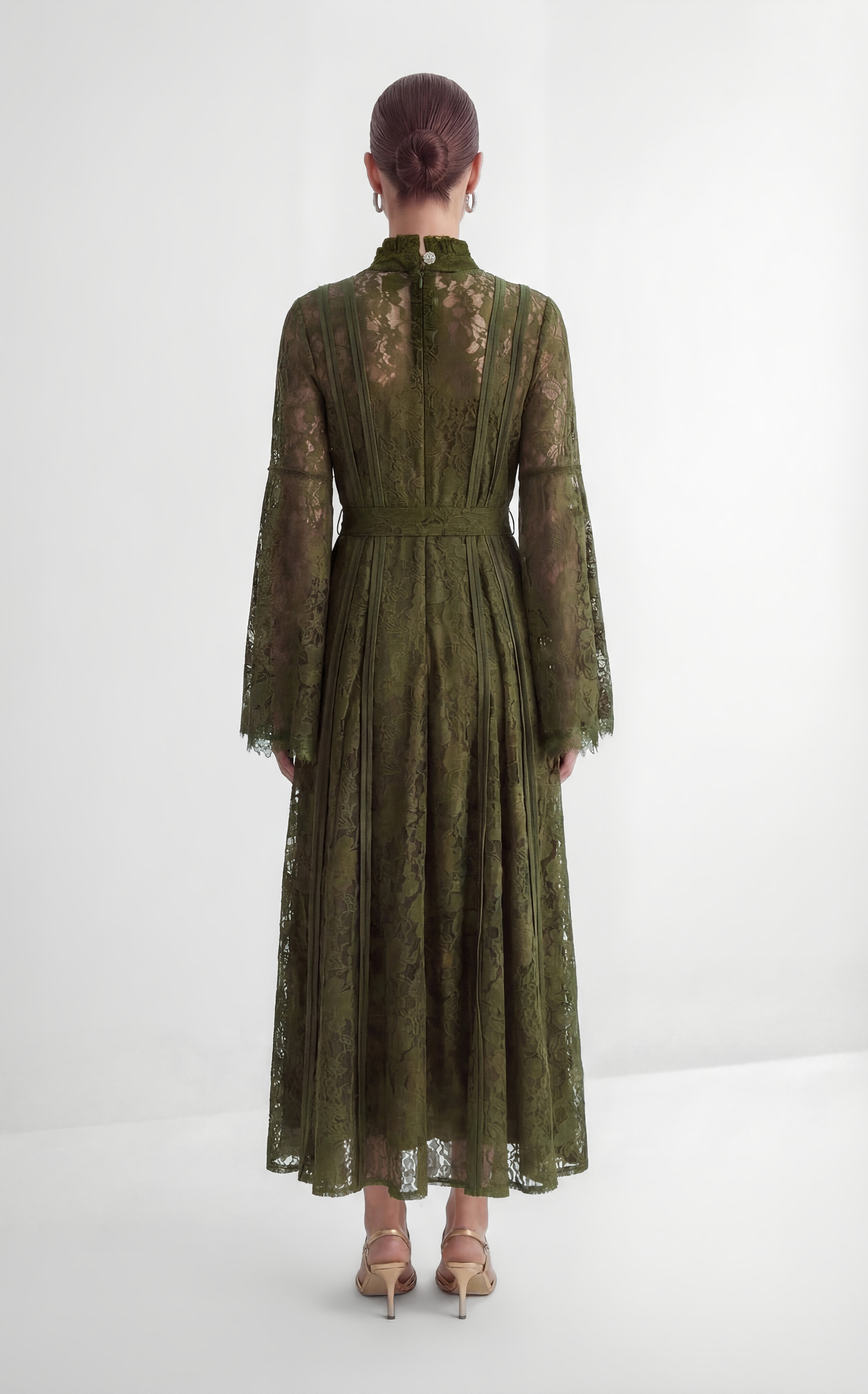 The Best Gift Olive Green Bell Sleeve Lace Maxi Dress