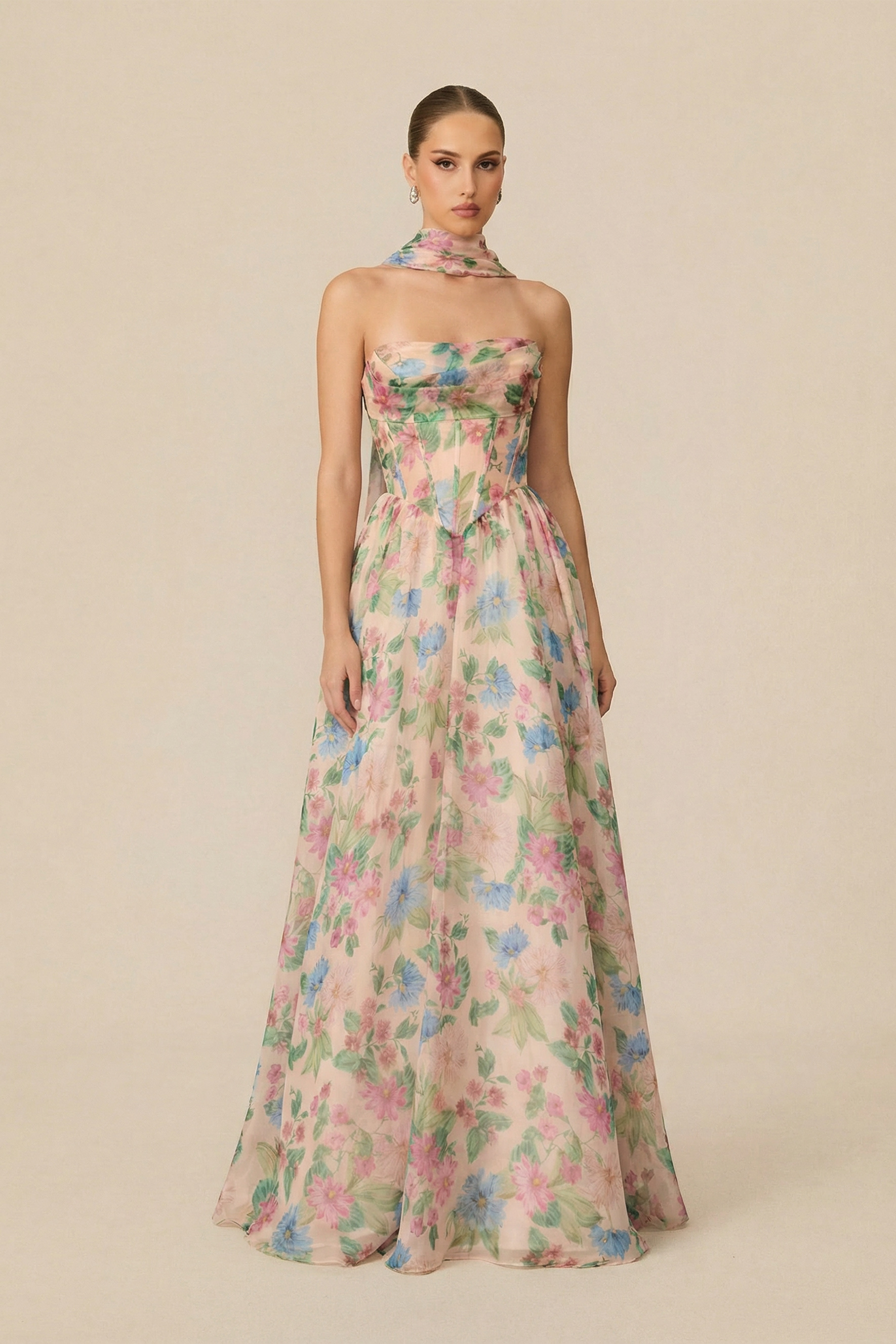 Most Beautiful Day Multi Floral Print Corset Maxi Dress
