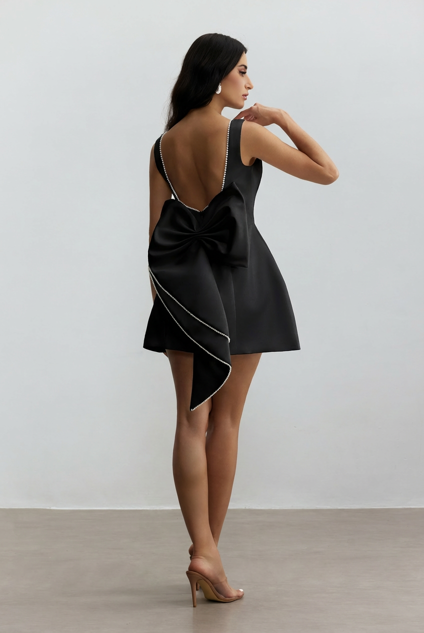 Cecila Bowknot Pearl Backless Mini Dress