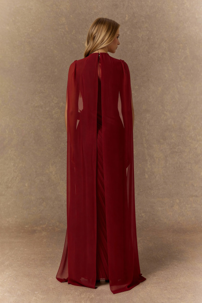 Got The Glam Burgundy Floral Applique Pleated Maxi Dress