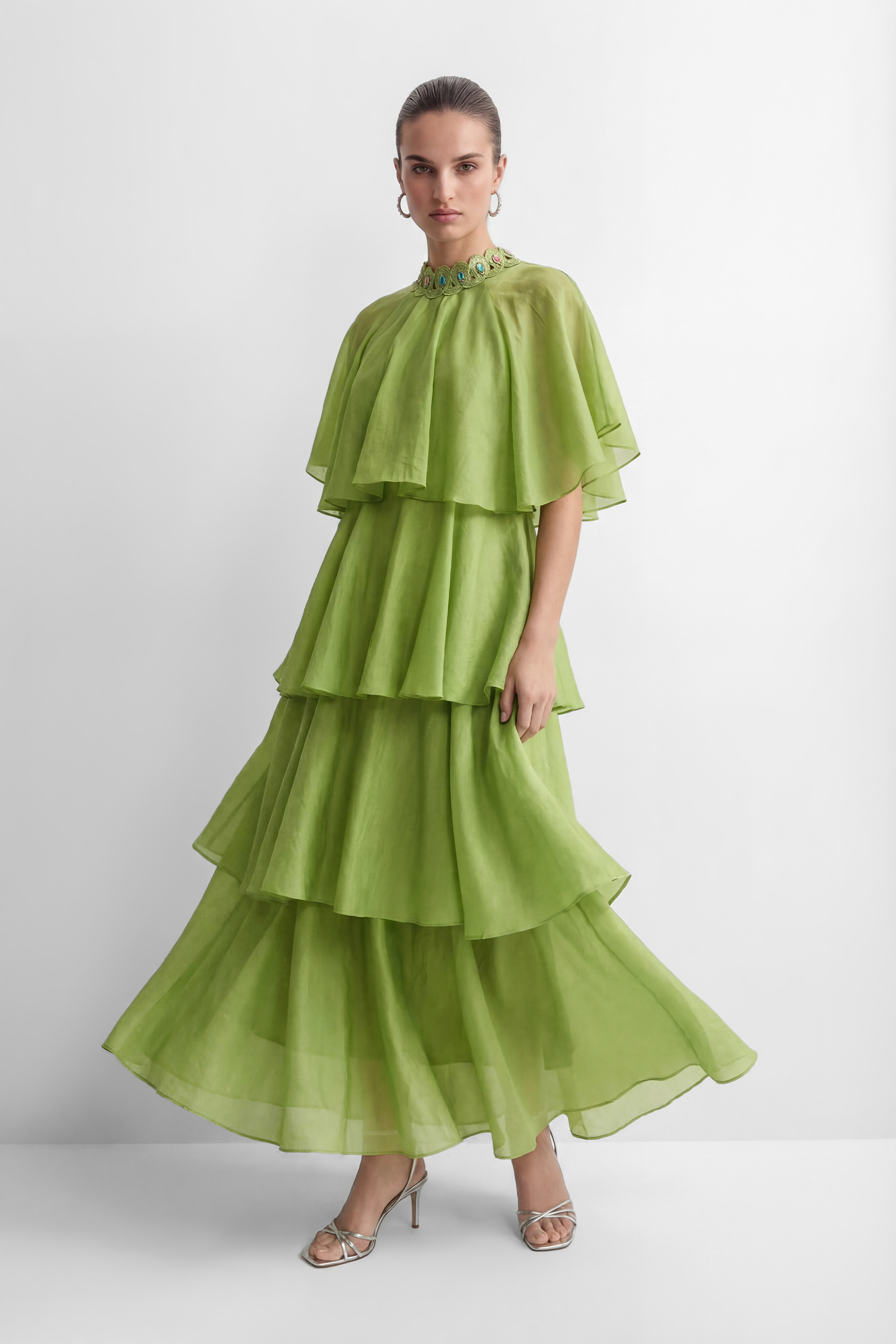 Heavenly Energy Green Tiered Ruffle Maxi Dress