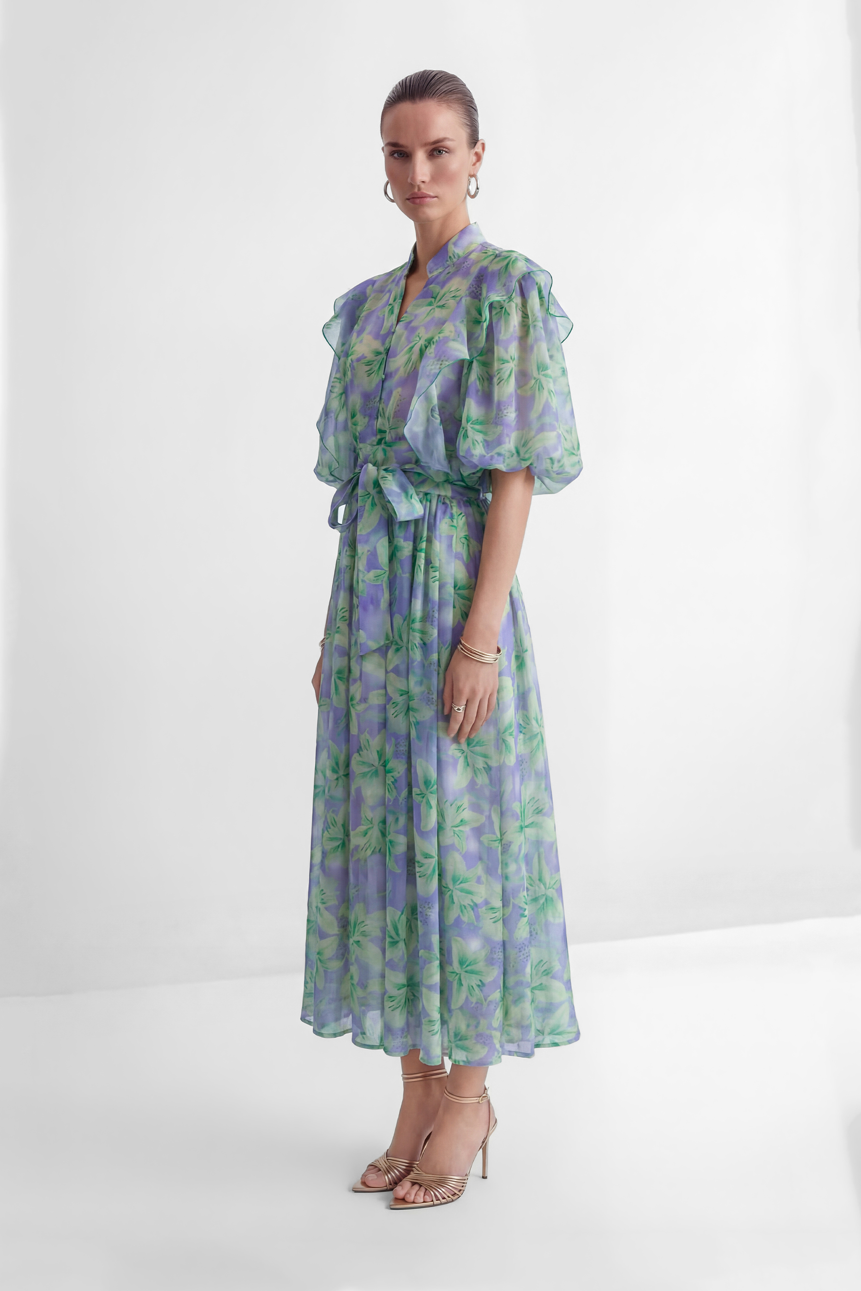 Summer Invite Purple Floral Print Ruffled Maxi Dress