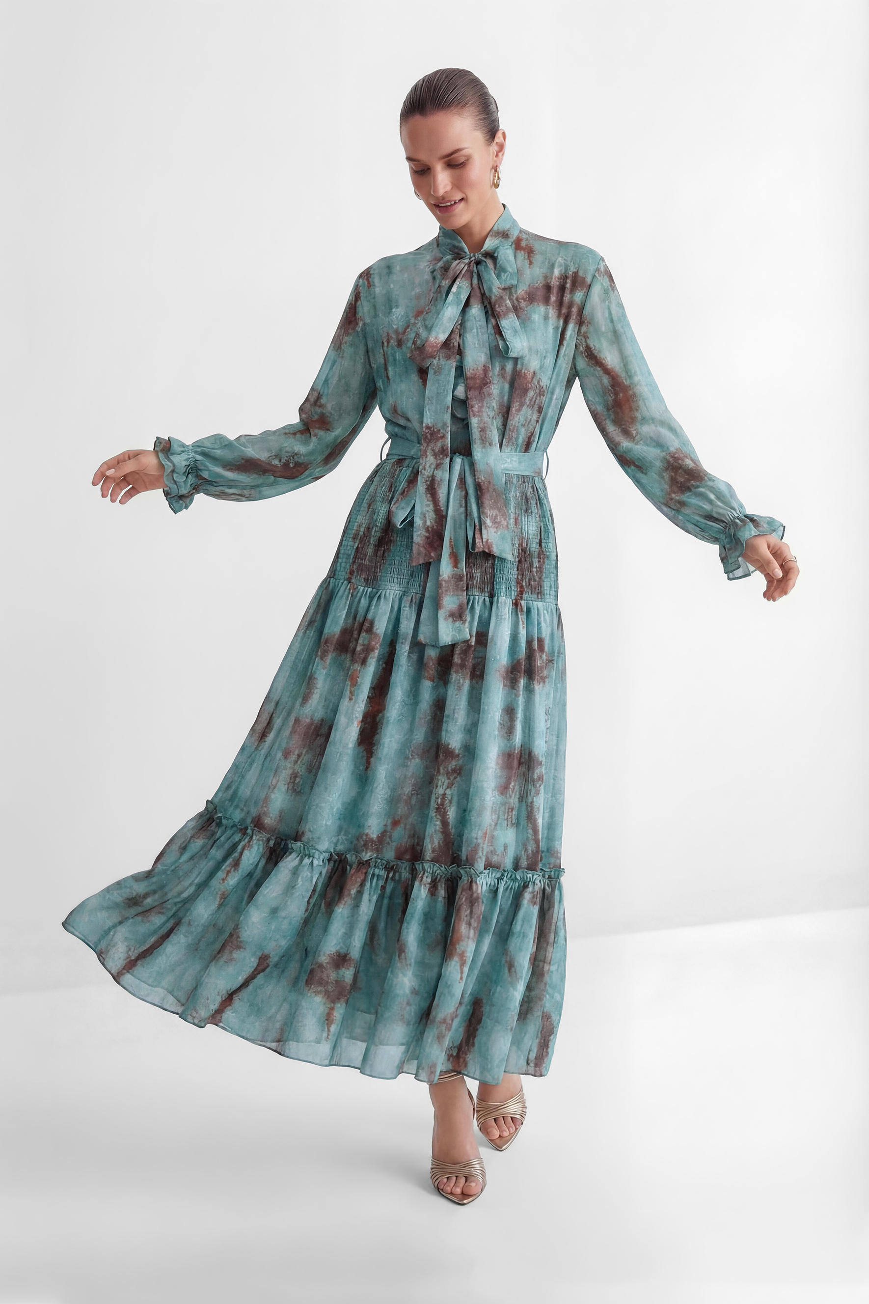 Found Your Love Teal Printed Tiered Ruffle Maxi Dress