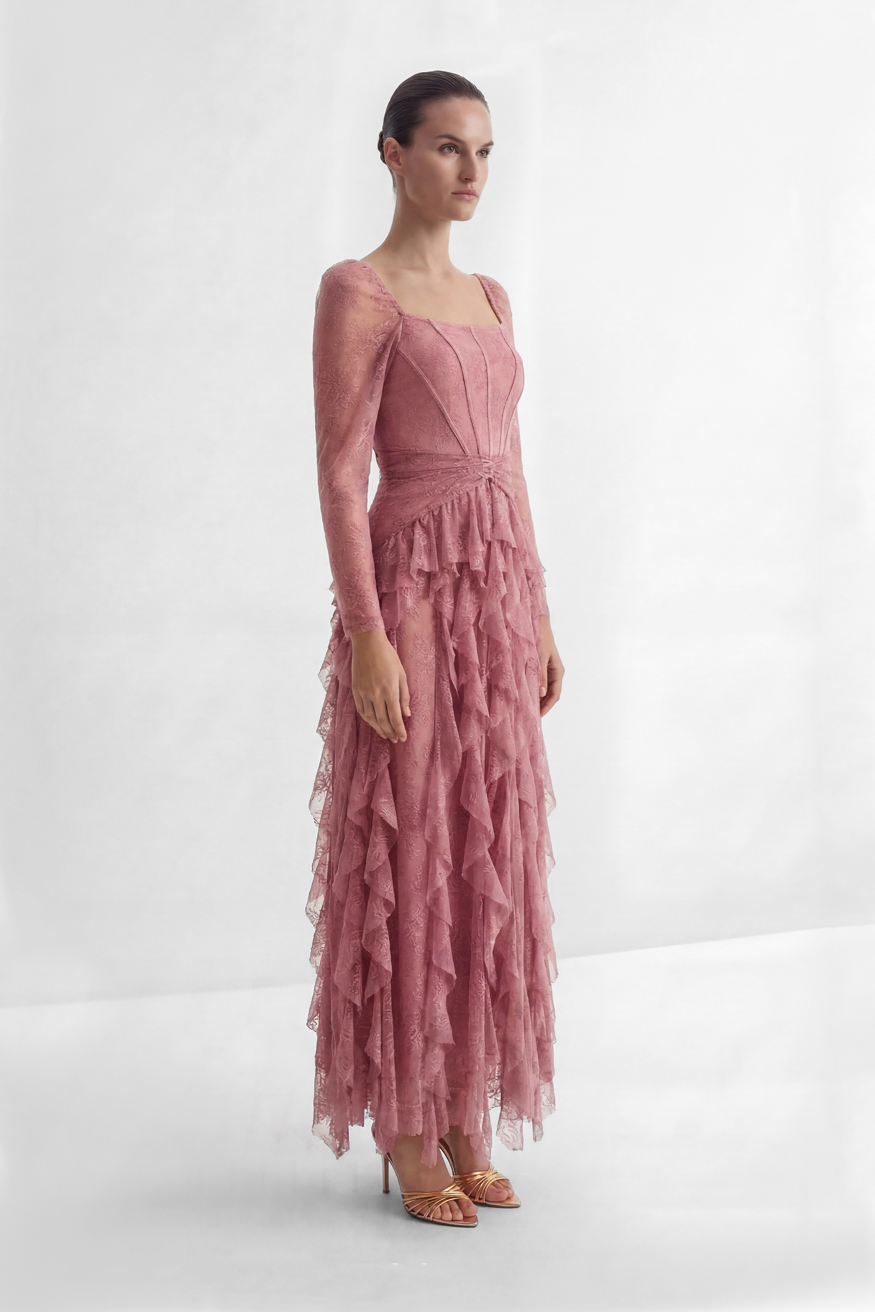 Viva La Vibes Pink Corset Bodice Ruffled Maxi Dress