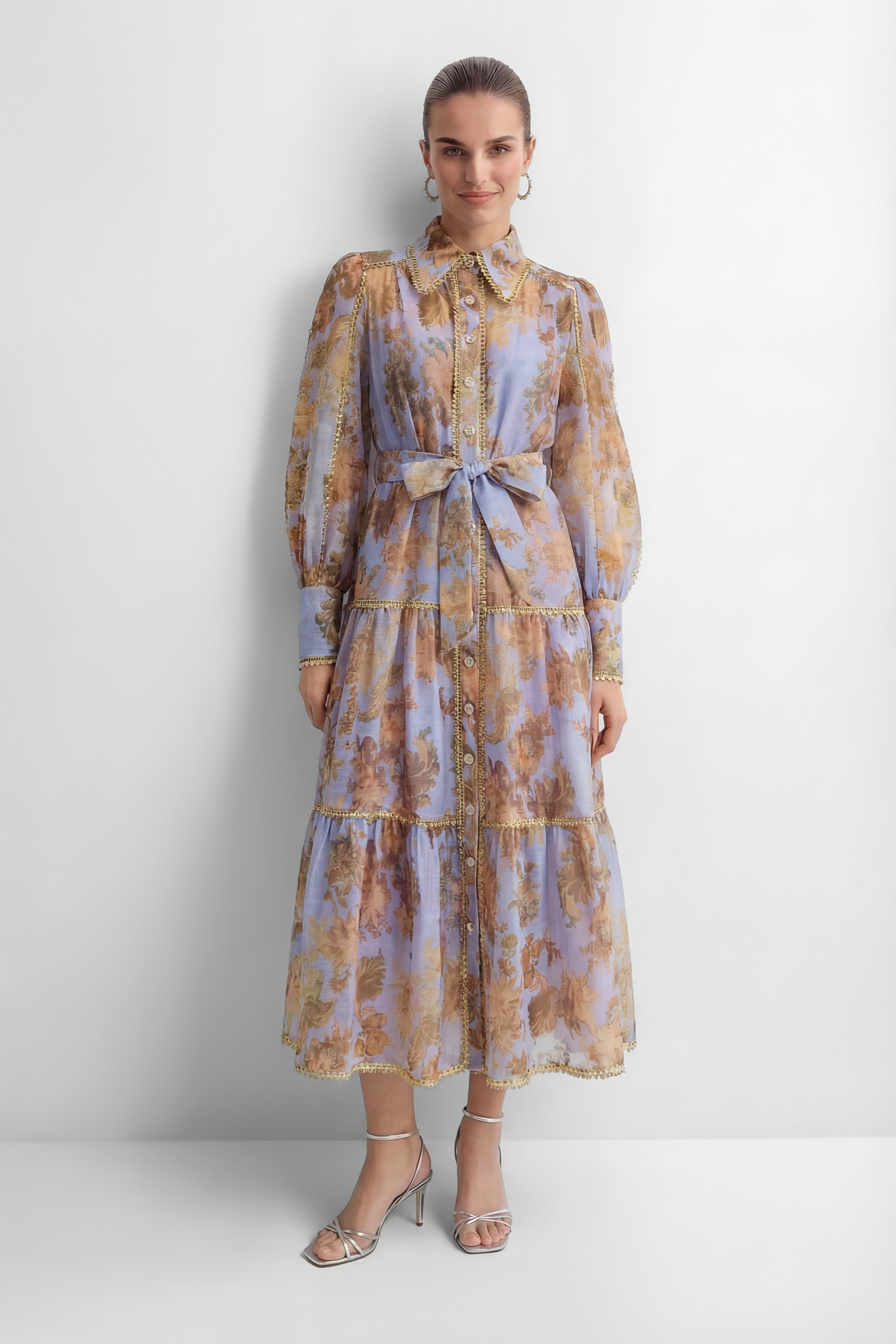 Free To Be Lavender Floral Print Lace Trim Maxi Dress