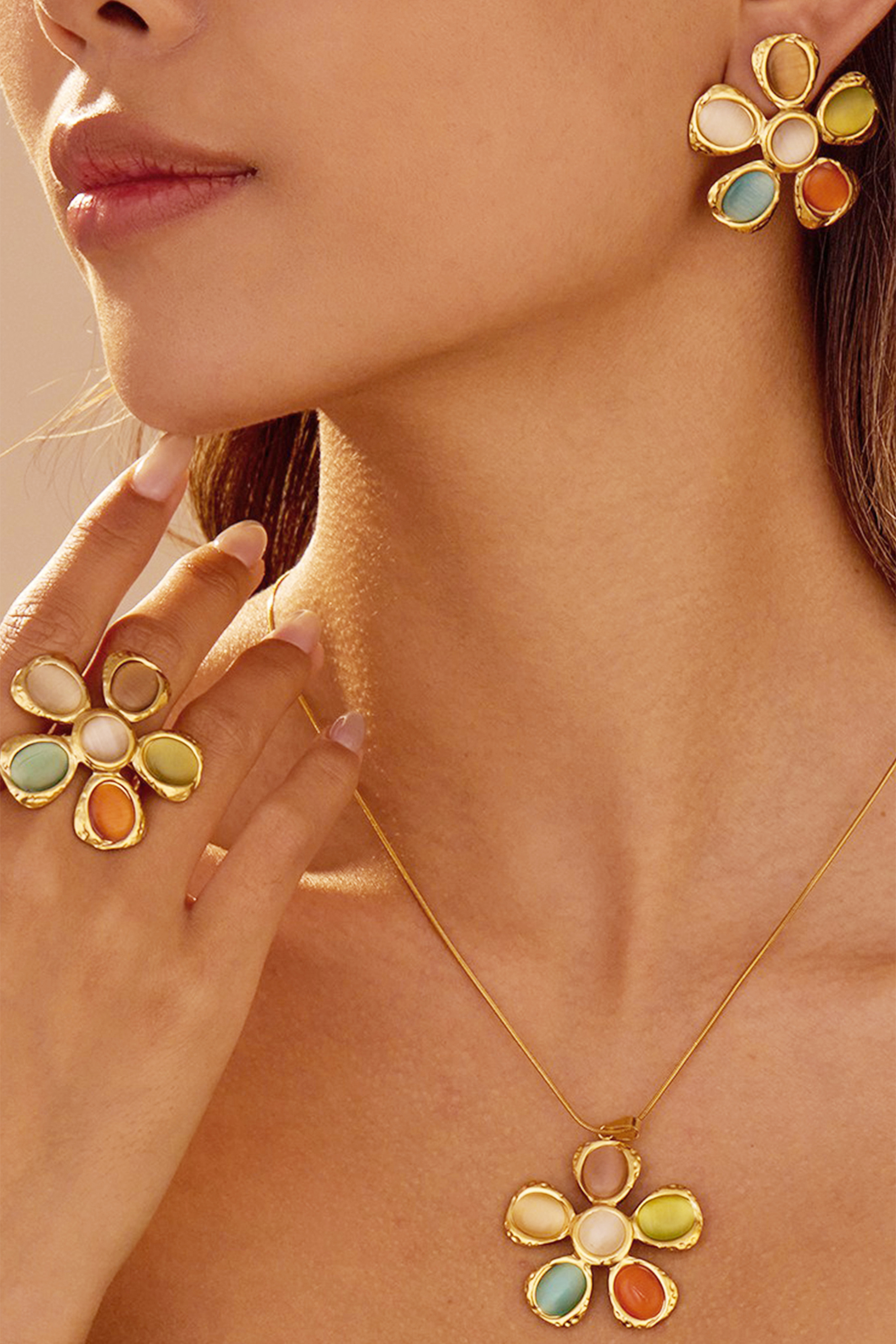 Multi Stone Floral Jewelry Set