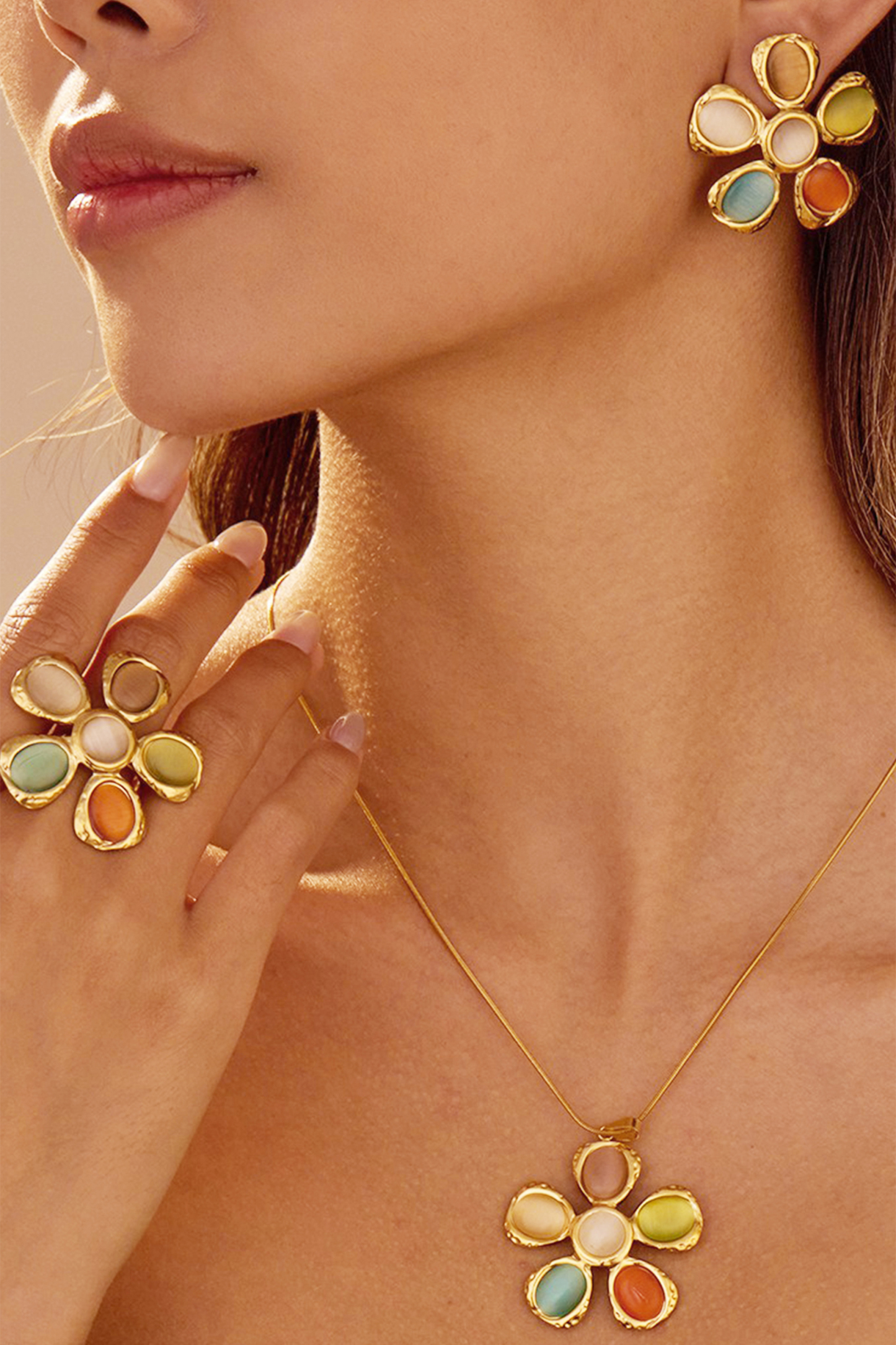 Multi Stone Floral Jewelry Set