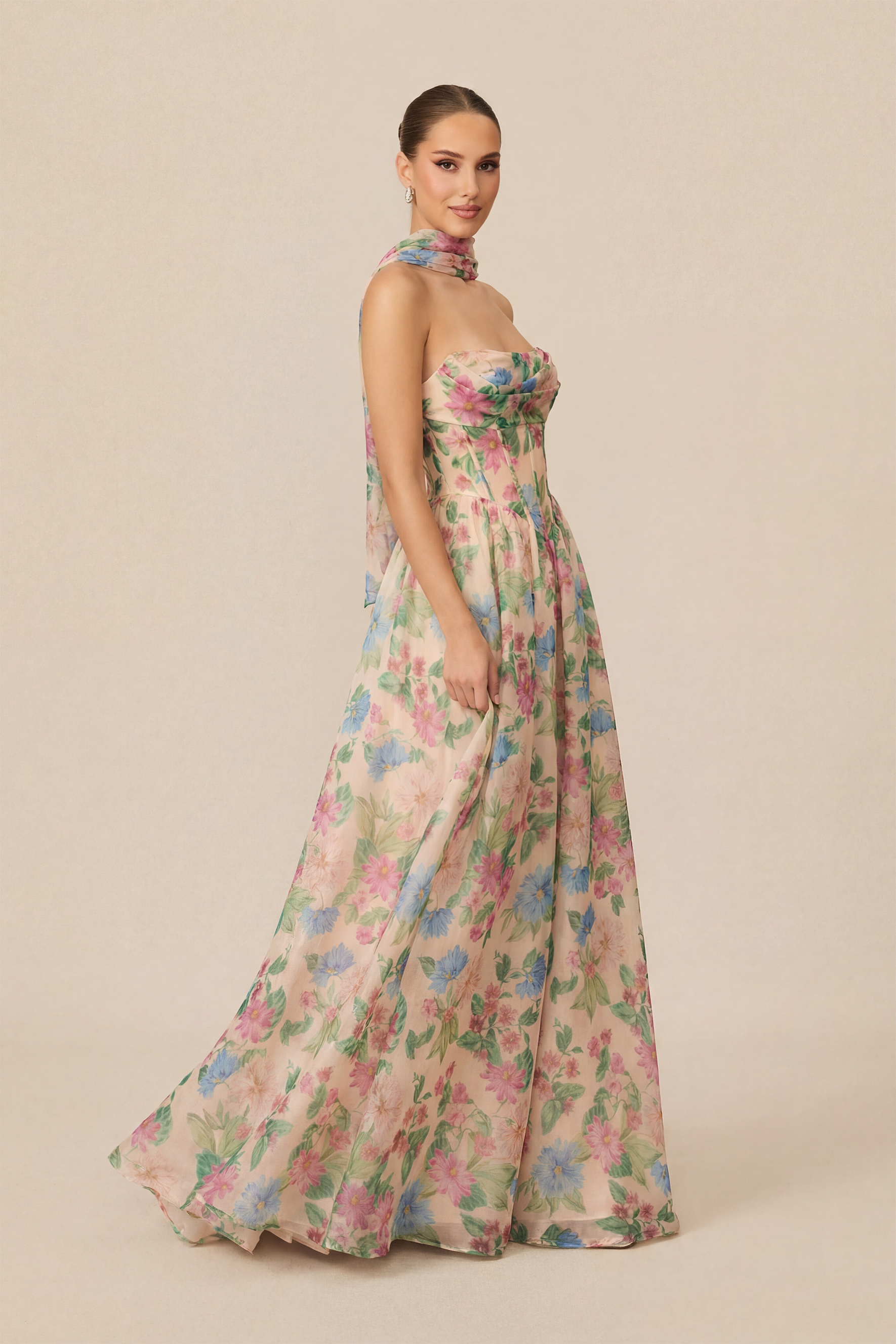 Most Beautiful Day Multi Floral Print Corset Maxi Dress