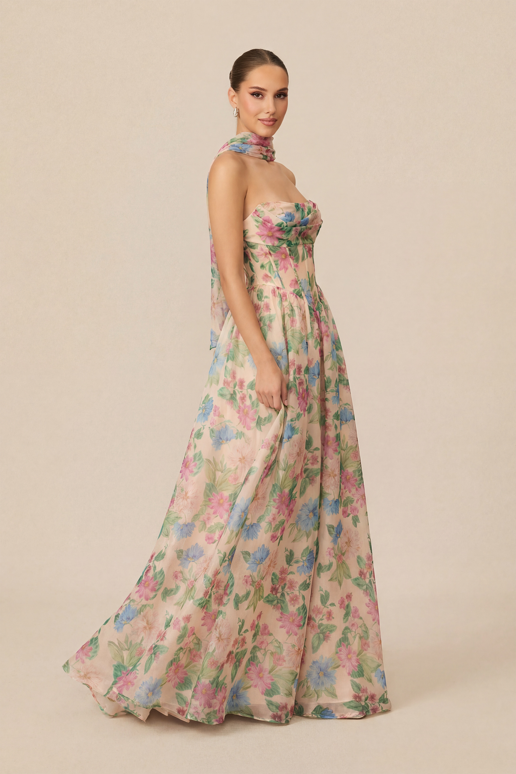 Most Beautiful Day Multi Floral Print Corset Maxi Dress