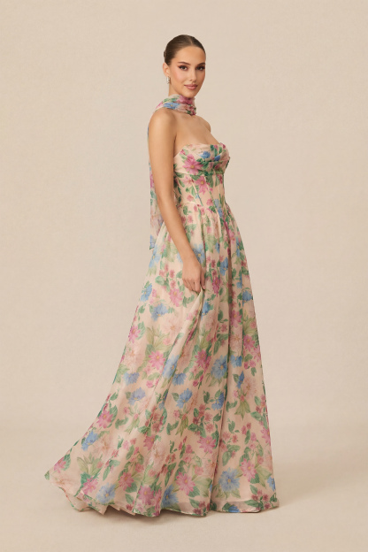 Most Beautiful Day Multi Floral Print Corset Maxi Dress