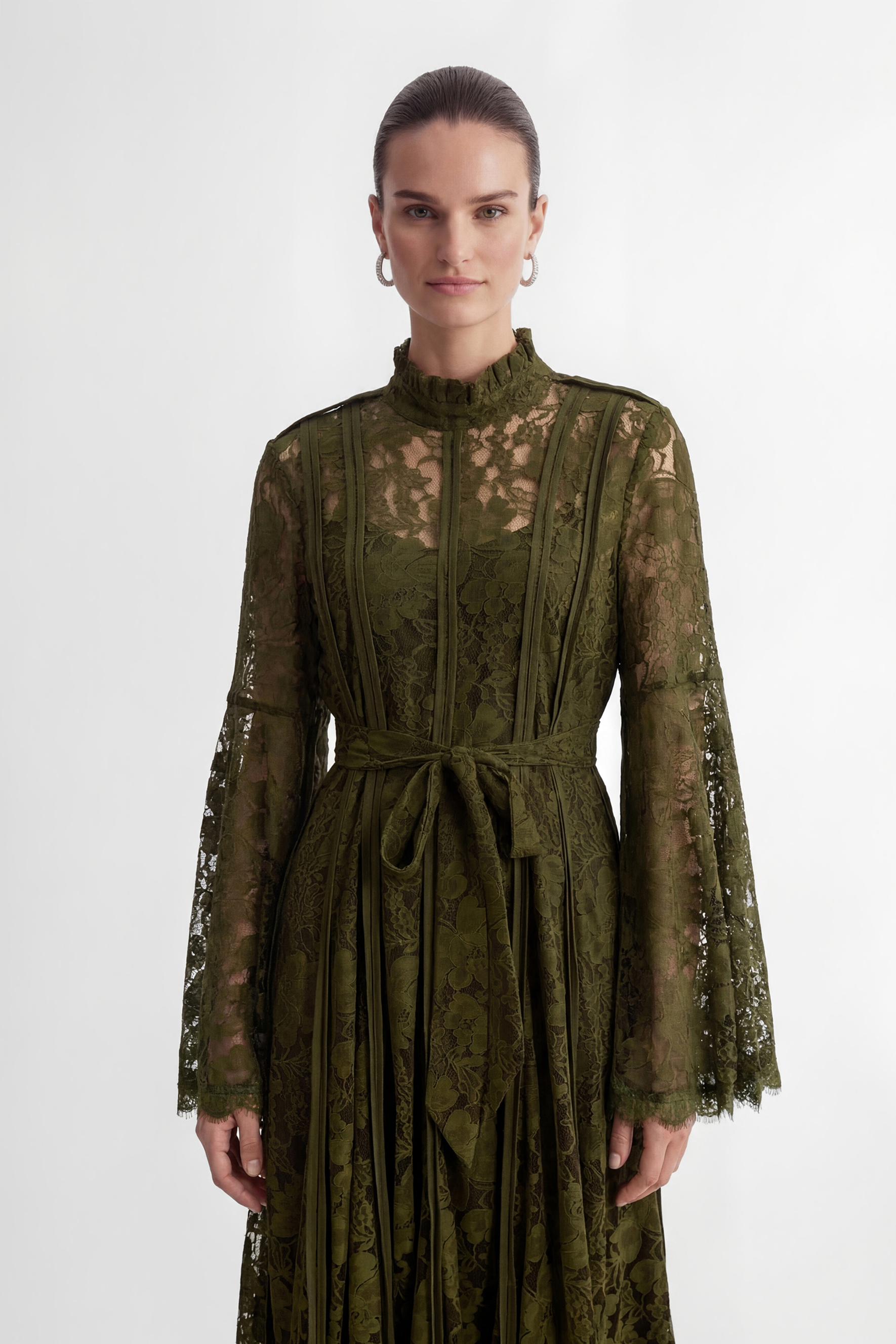 The Best Gift Olive Green Bell Sleeve Lace Maxi Dress