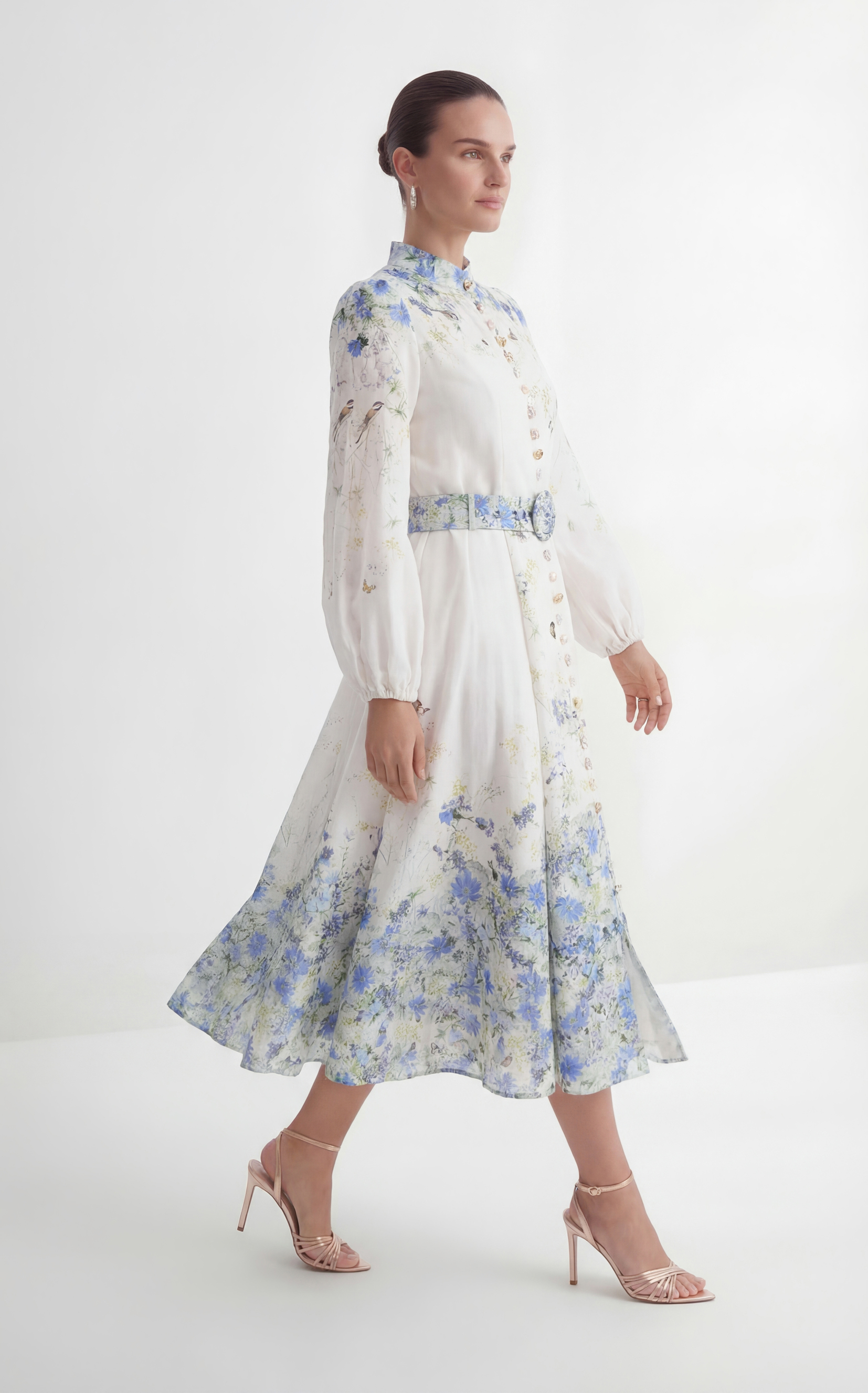 Love Of Details White Floral Print Balloon Sleeve Maxi Dress