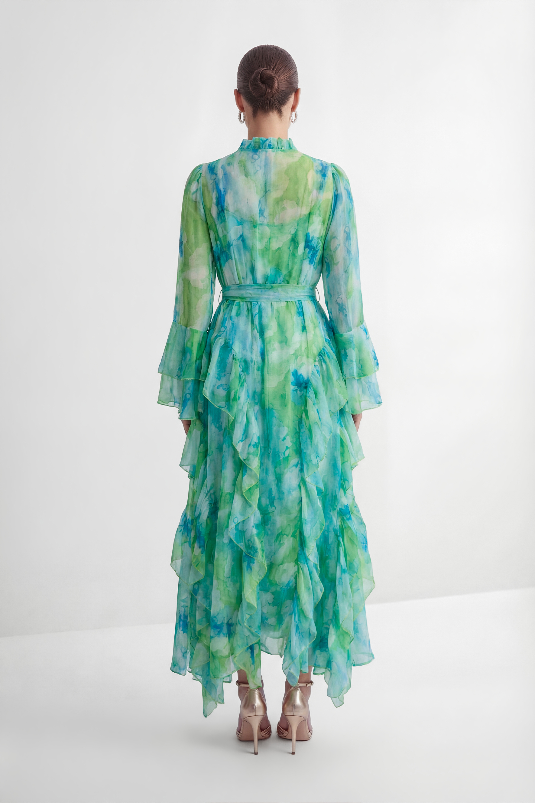 Vibes On Point Mint Green Abstract Print Tiered Ruffle Maxi Dress