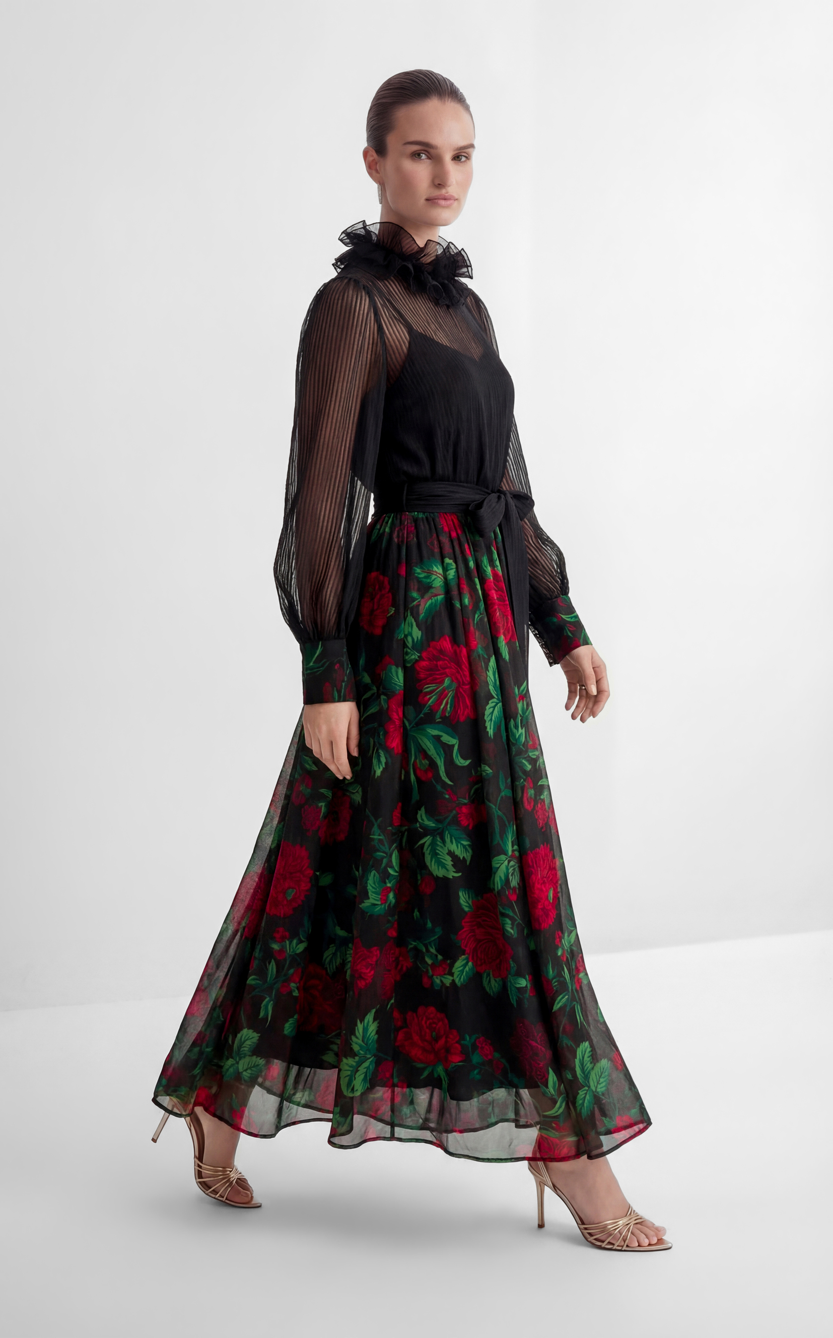 Hidden Flame Black Floral Print Chiffon Maxi Dress
