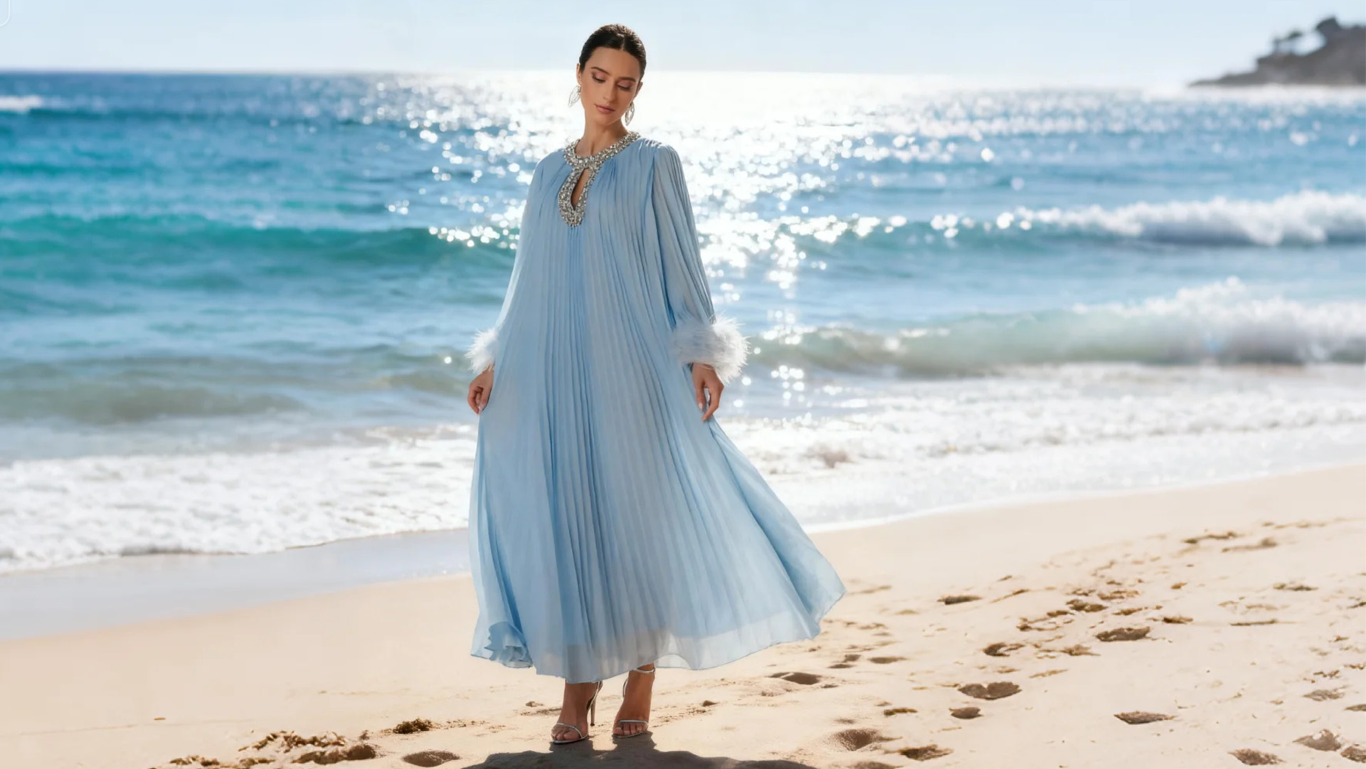 sunfere deep v long sleeves maxi dress