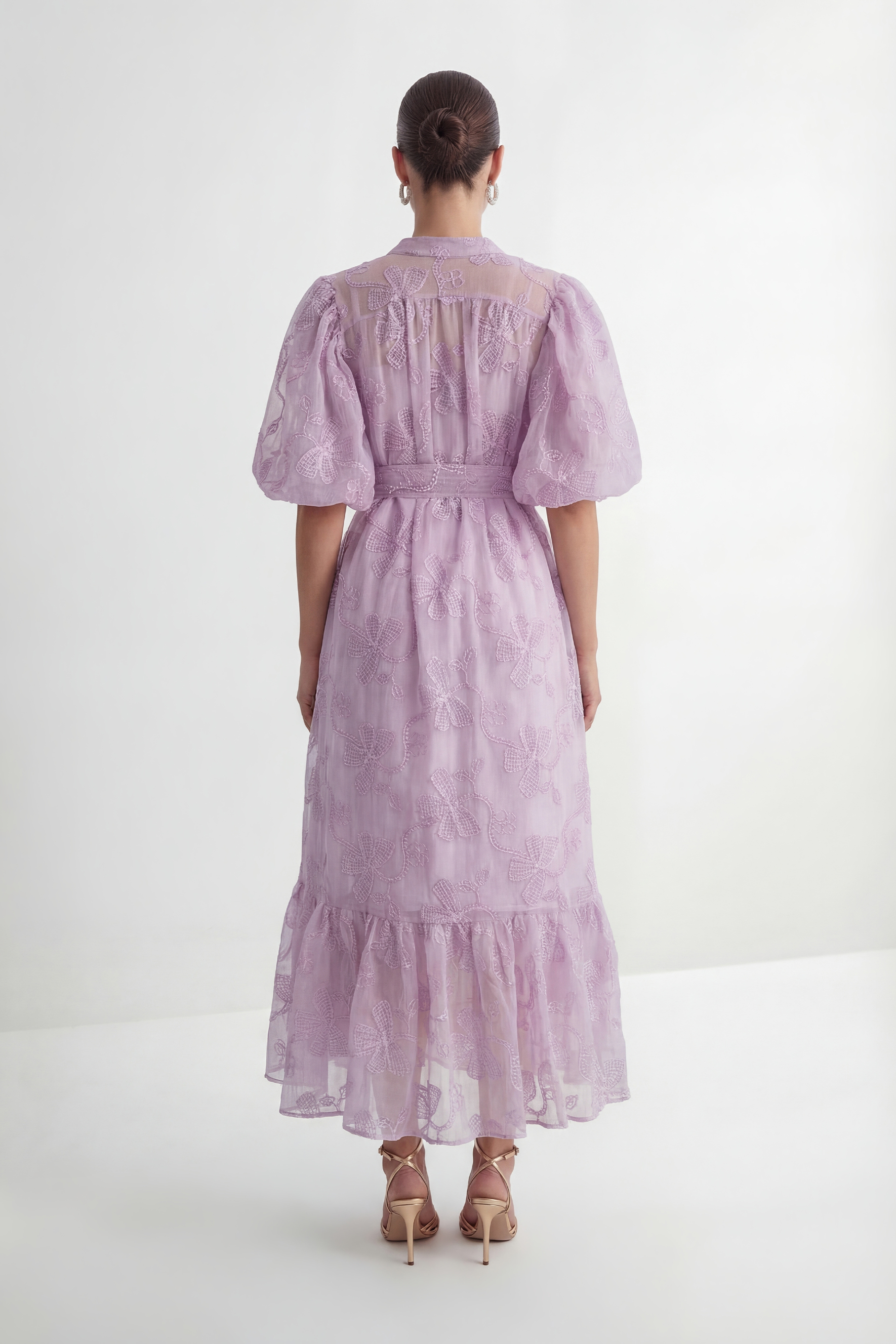 Playfully Posh Lavender Floral Embroidered Tiered Maxi Dress