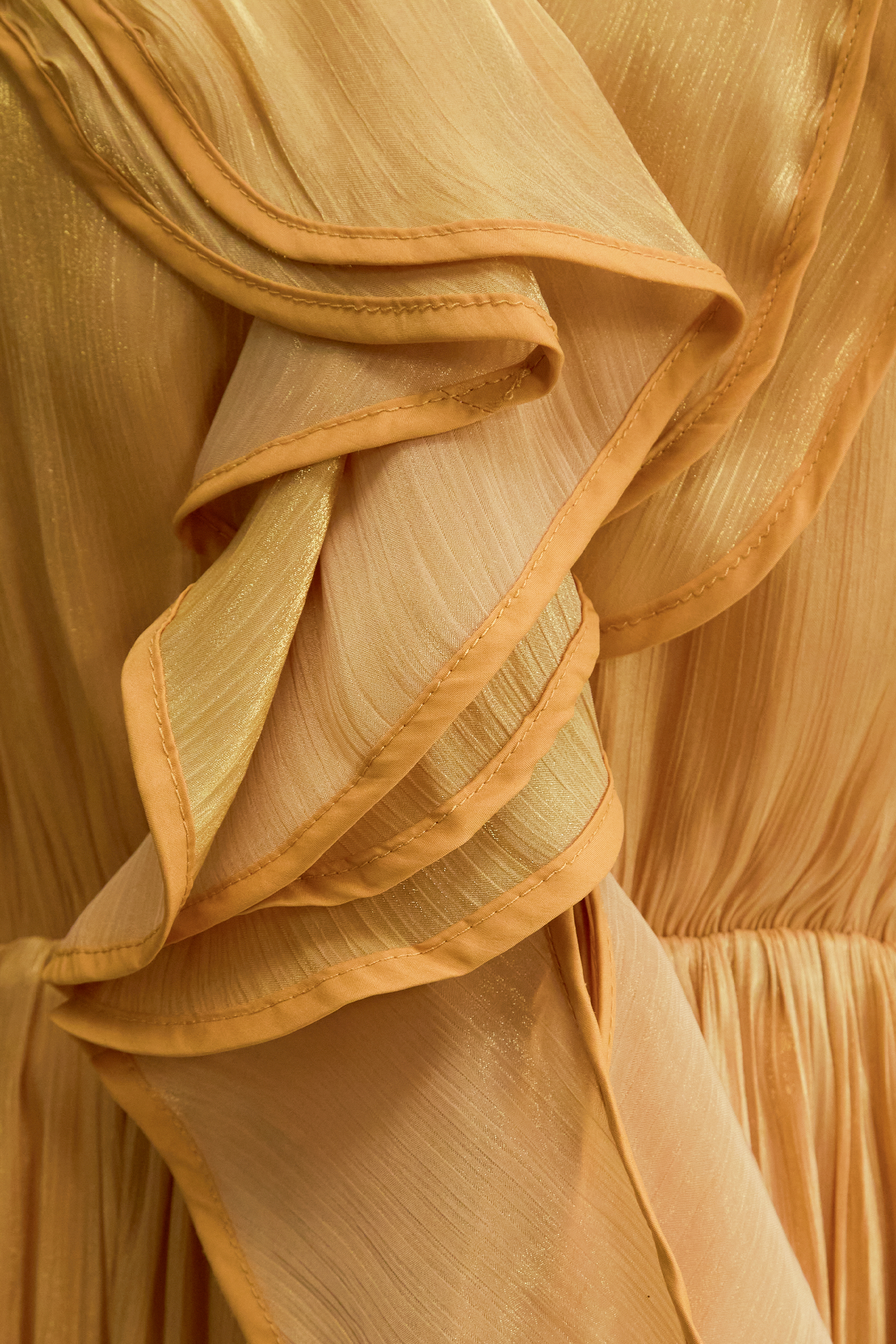 Gorgeous Essence Yellow Ruffled Neckline Flared Sleeve Maxi Dress