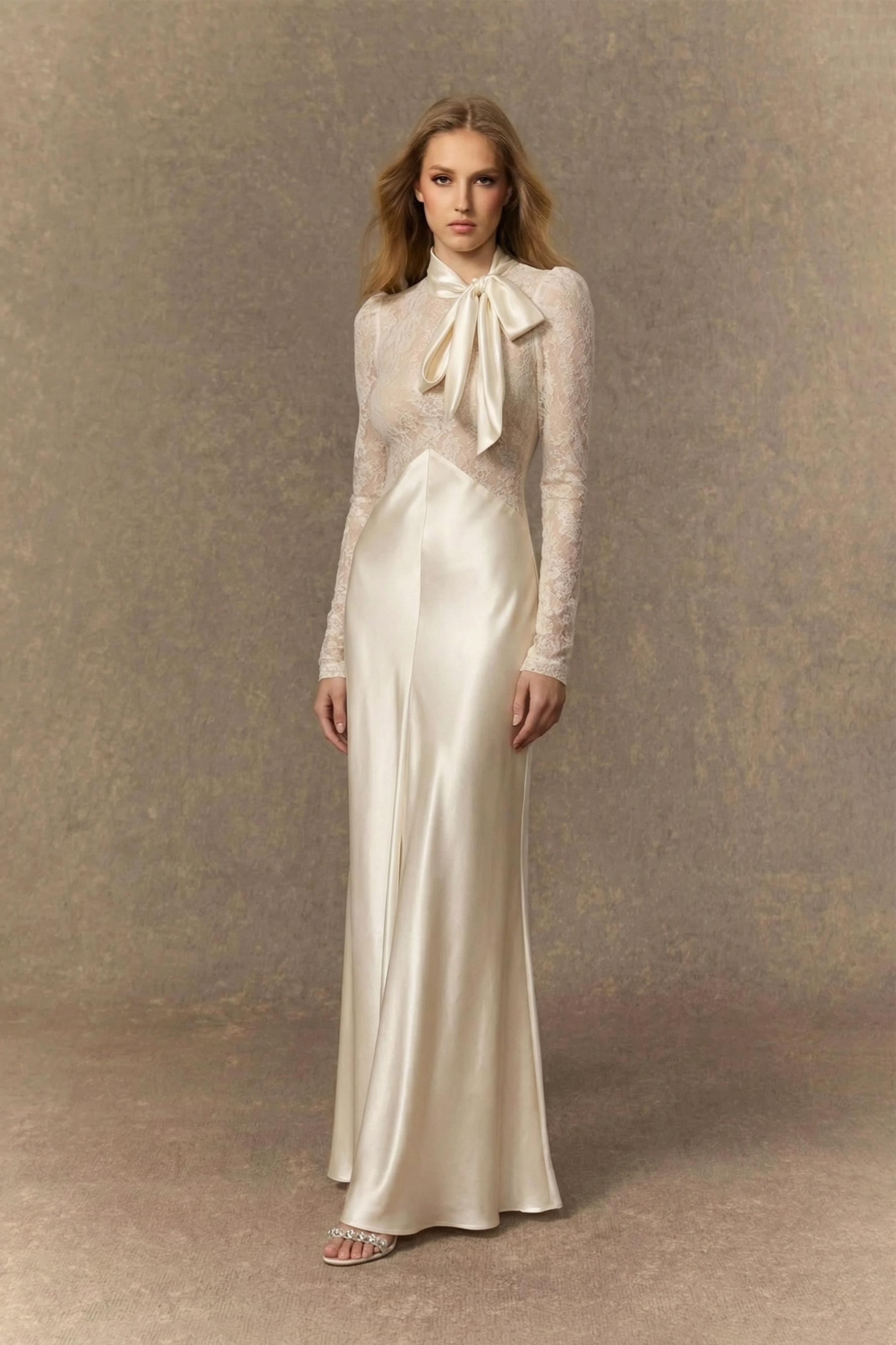 Bragging Rights White Bow Neck Lace Bodice Maxi Dress