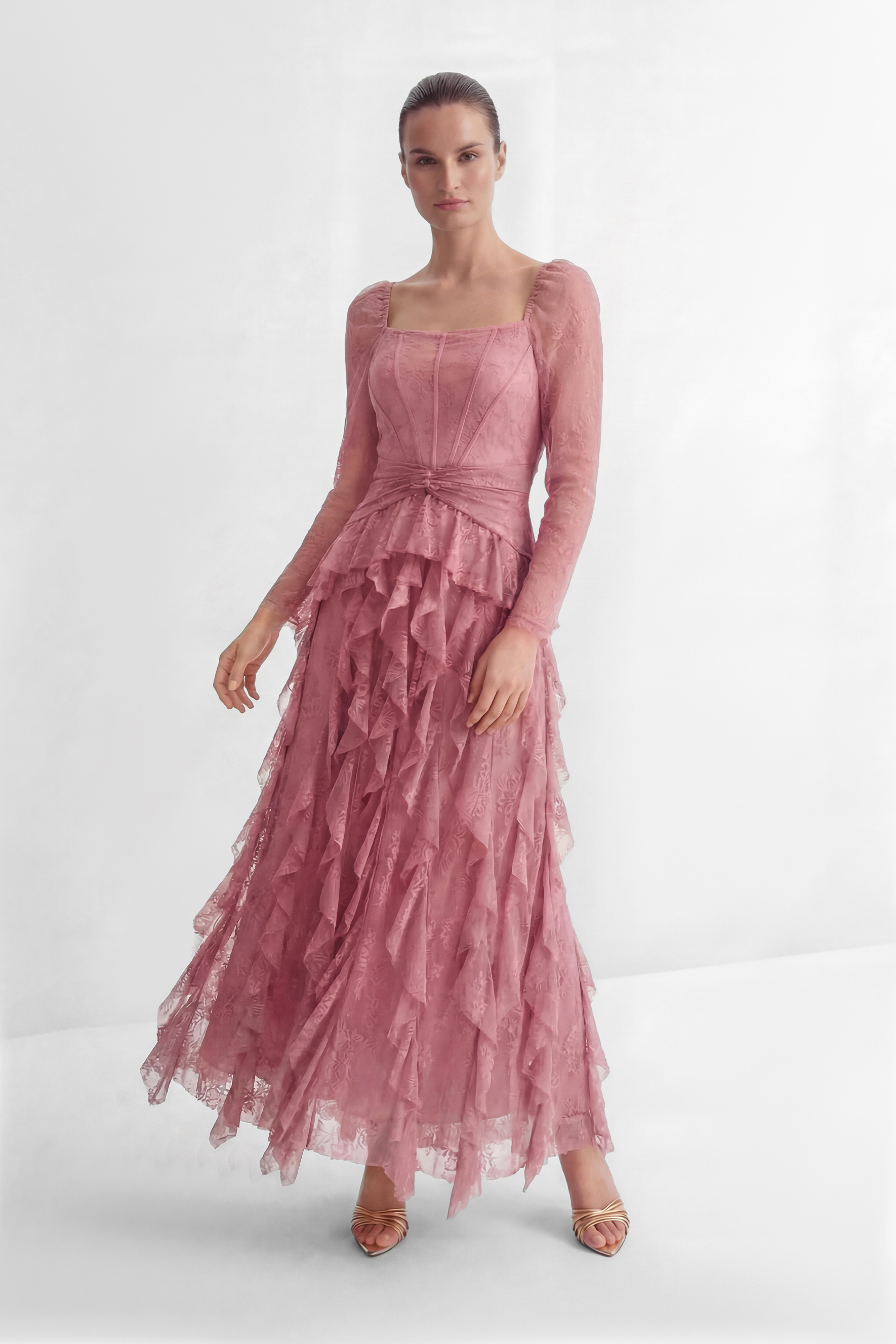 Viva La Vibes Pink Corset Bodice Ruffled Maxi Dress