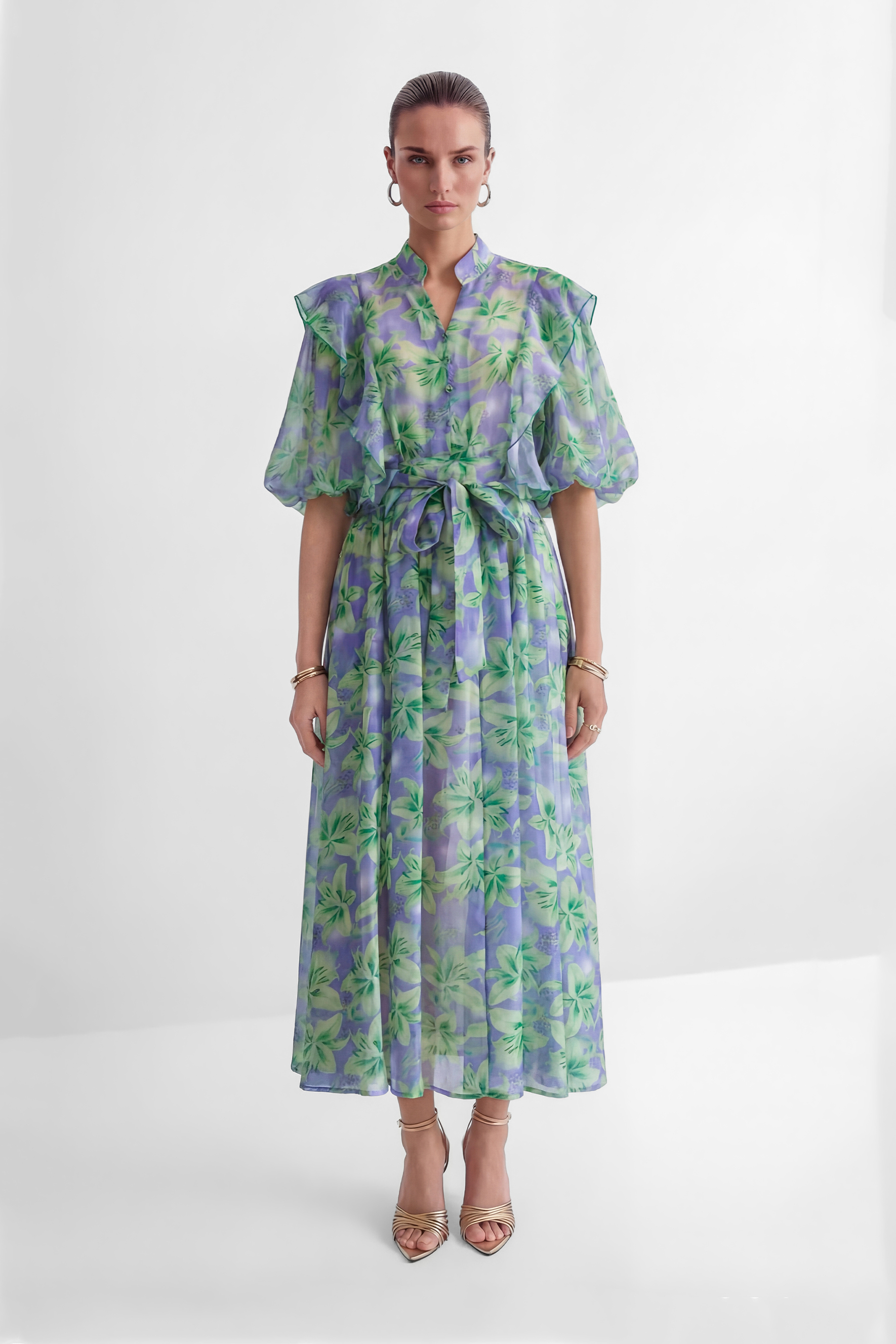 Summer Invite Purple Floral Print Ruffled Maxi Dress