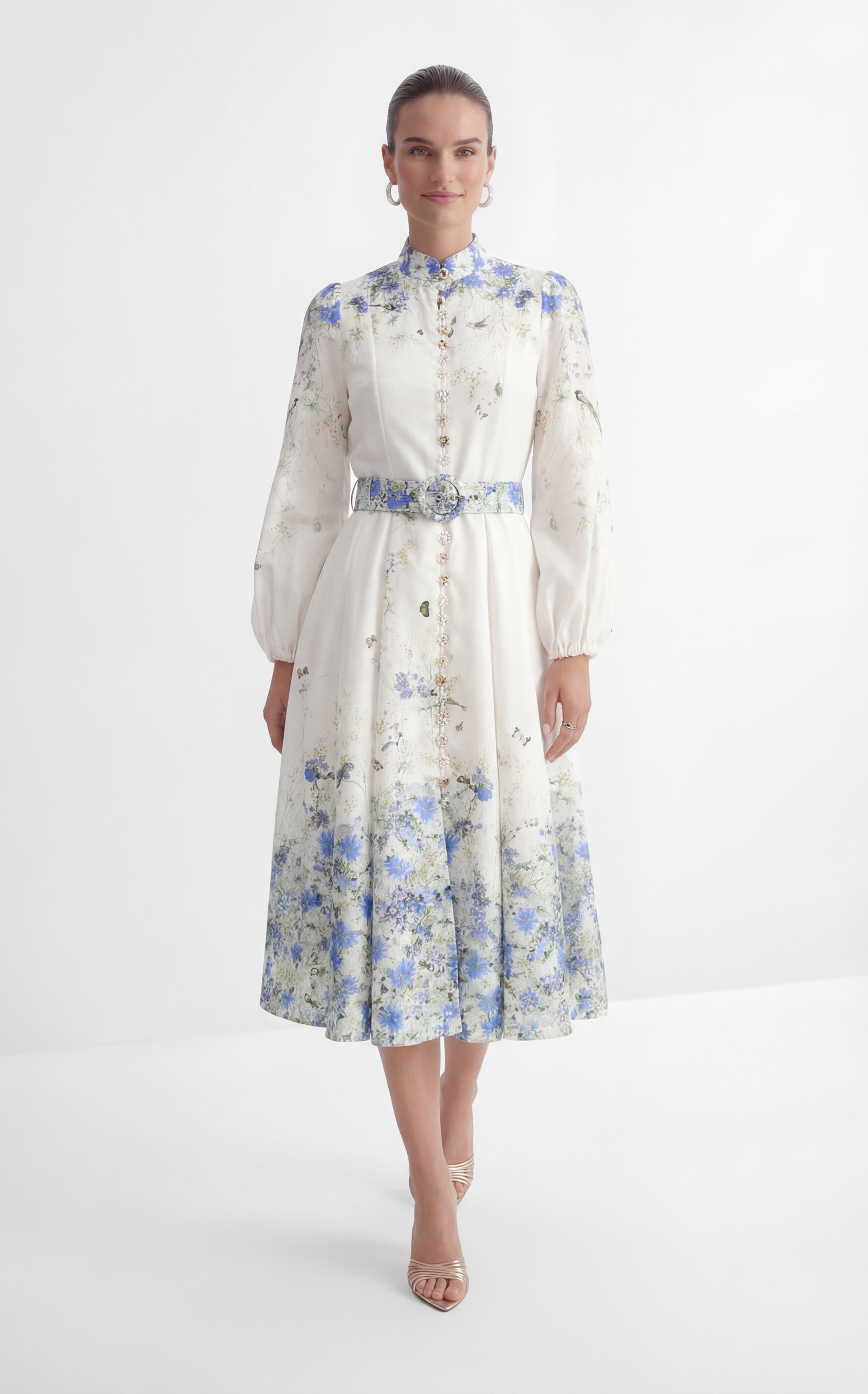 Love Of Details White Floral Print Balloon Sleeve Maxi Dress