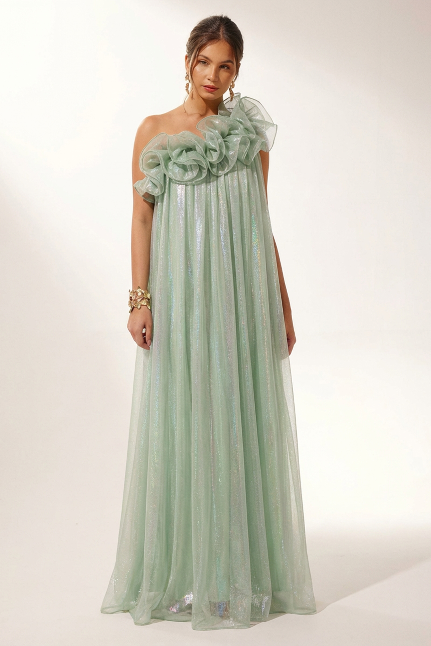 Glorious Invite Green One-shoulder Floral Maxi Dress