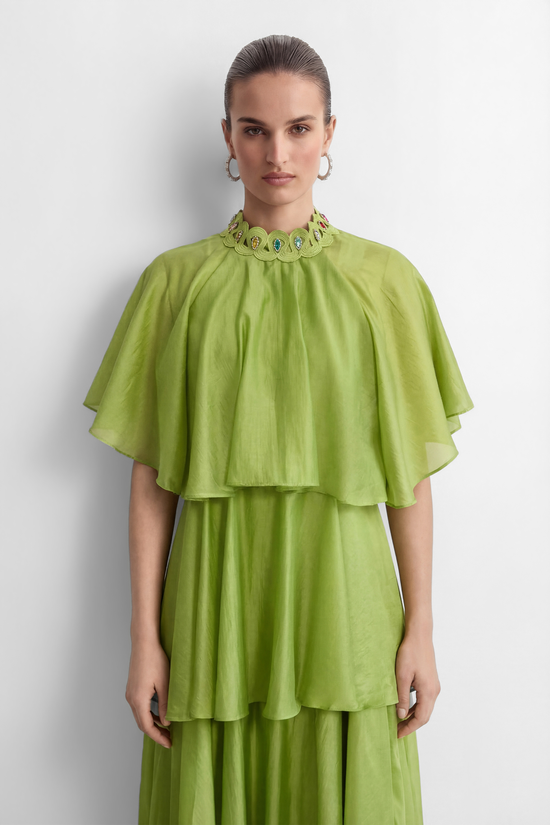 Heavenly Energy Green Tiered Ruffle Maxi Dress