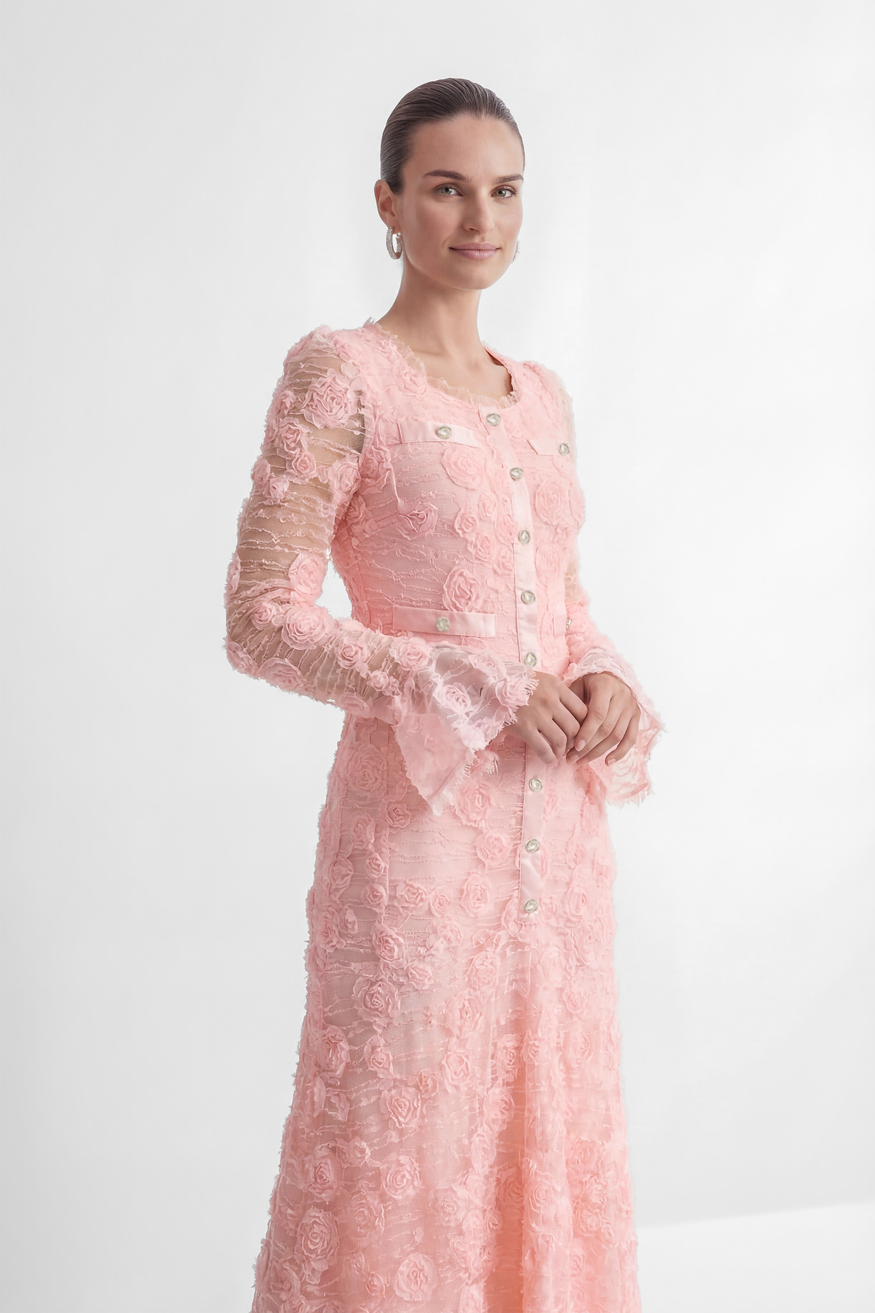Grace and Beauty Pink Rose Applique Maxi Dress
