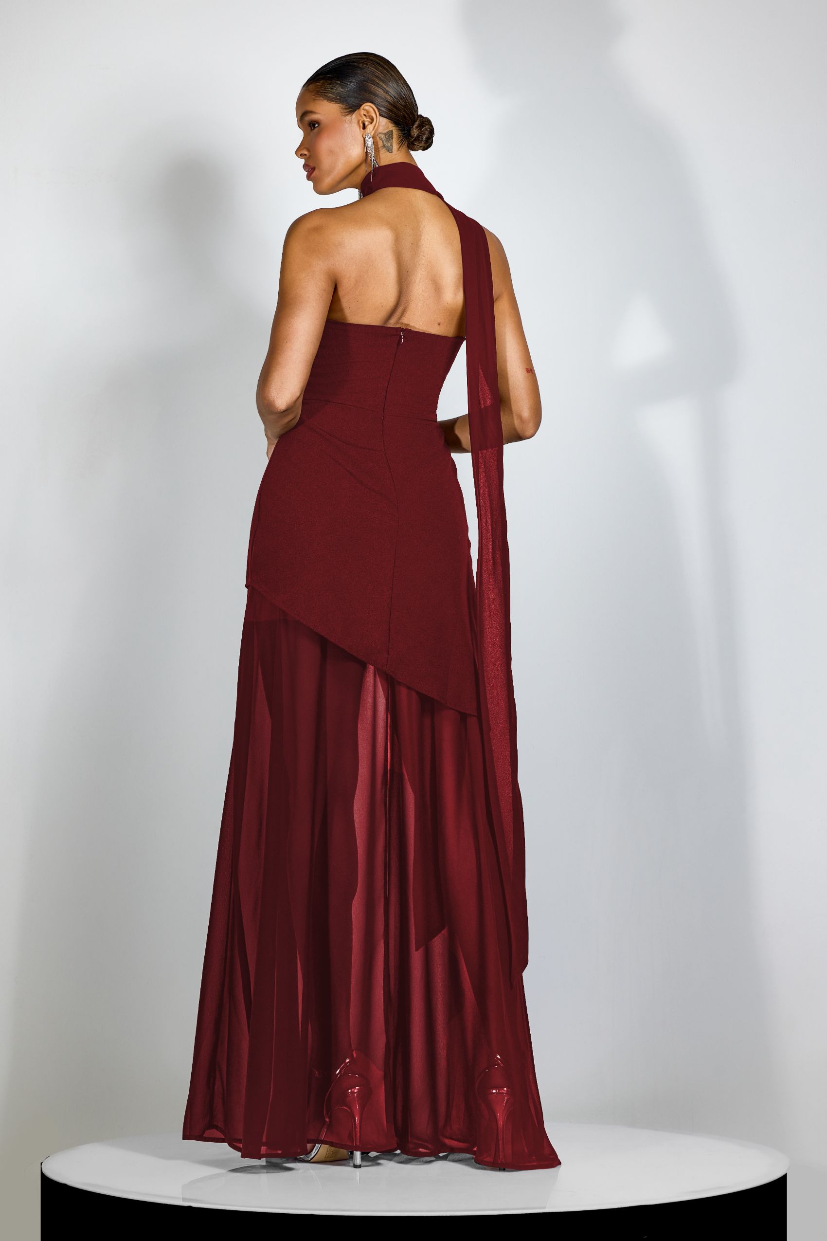Florence Asymmetrical Chiffon Maxi Dress with Scarf