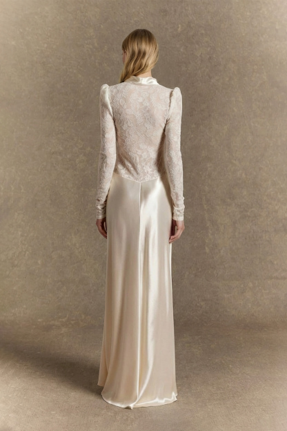 Bragging Rights White Bow Neck Lace Bodice Maxi Dress