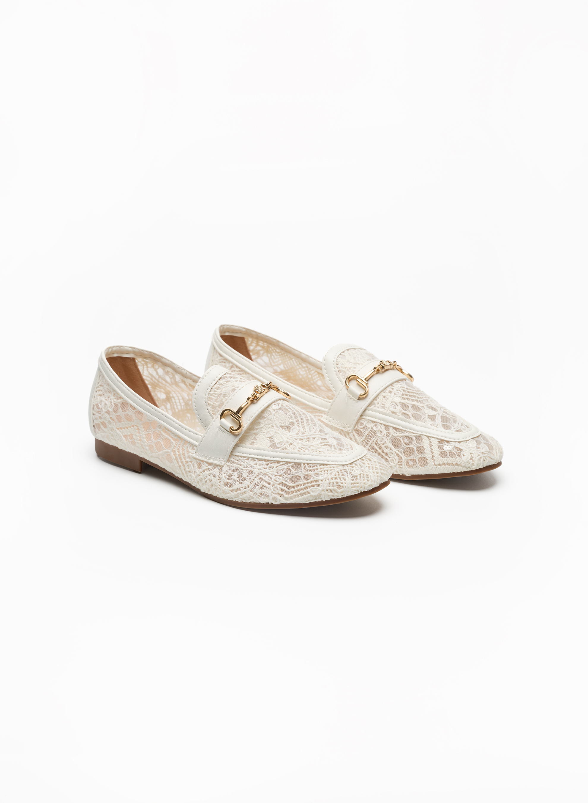 My Favorite Day White Lace Metal Decor Loafers