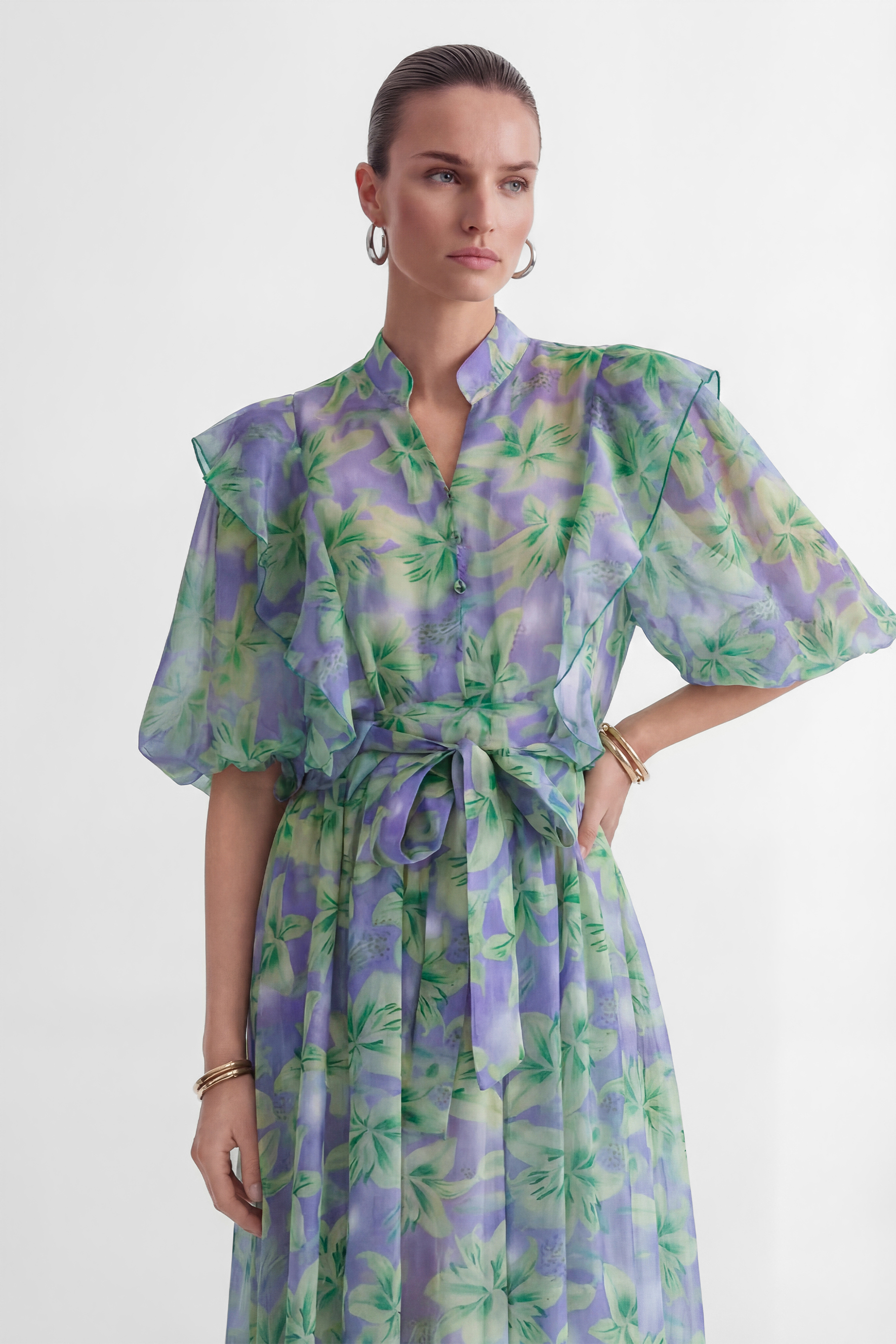 Summer Invite Purple Floral Print Ruffled Maxi Dress