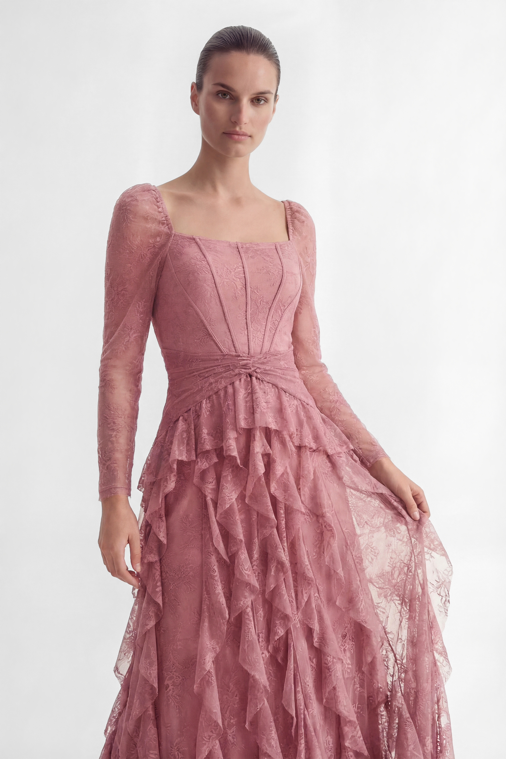 Viva La Vibes Pink Corset Bodice Ruffled Maxi Dress