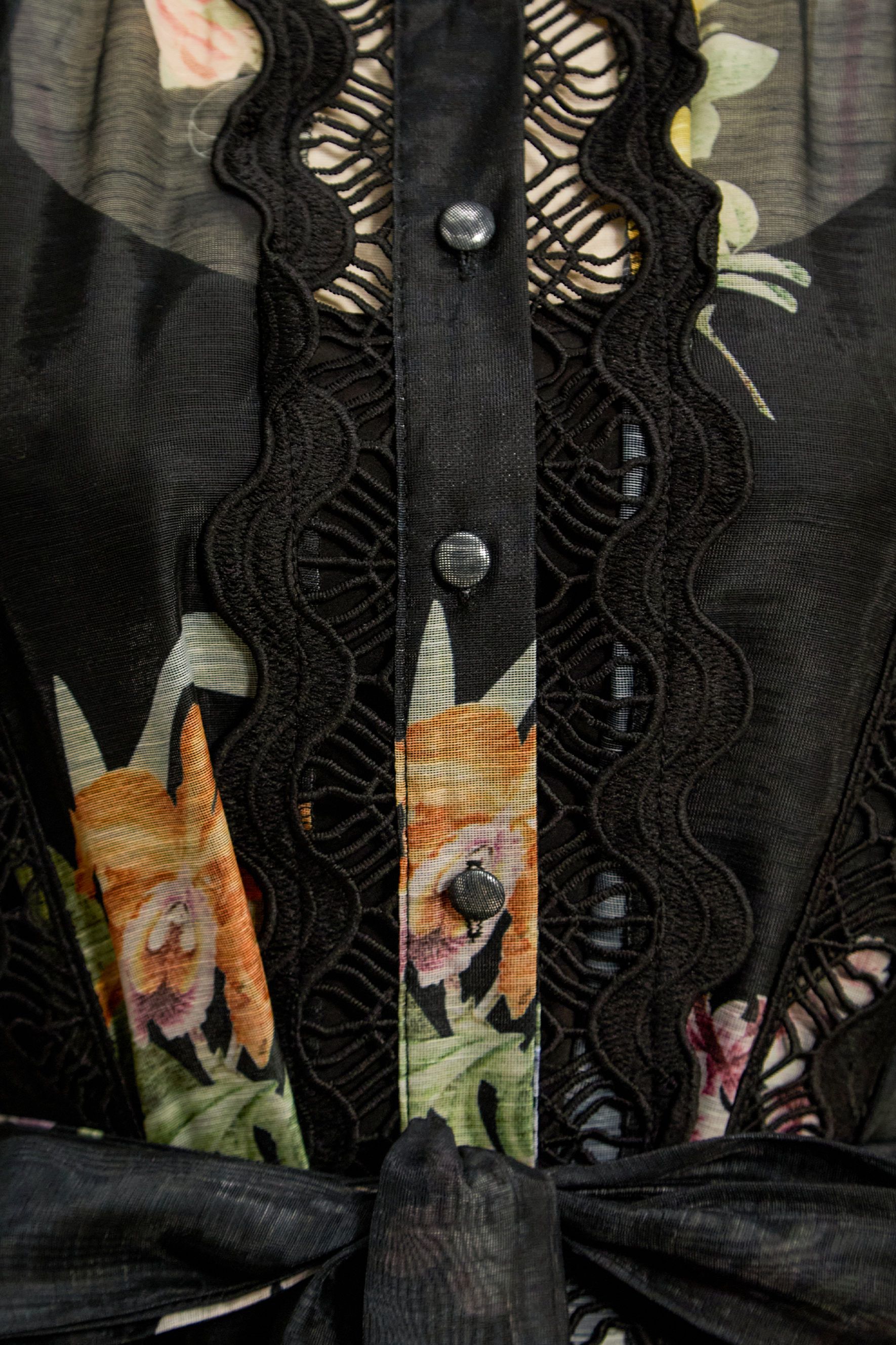 Radiance In The Dark Black Floral Print Lace Trim Mini Dress