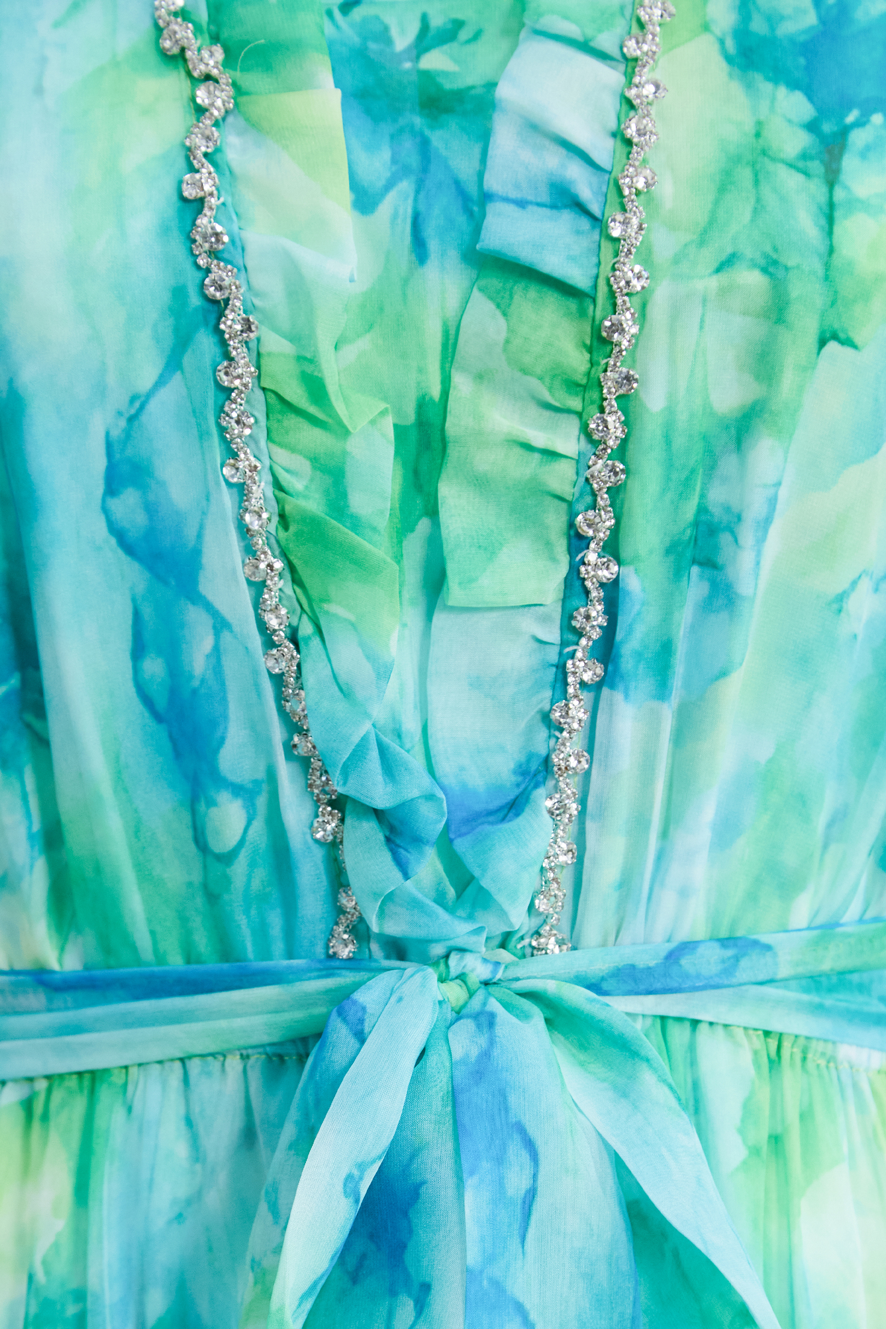 Vibes On Point Mint Green Abstract Print Tiered Ruffle Maxi Dress