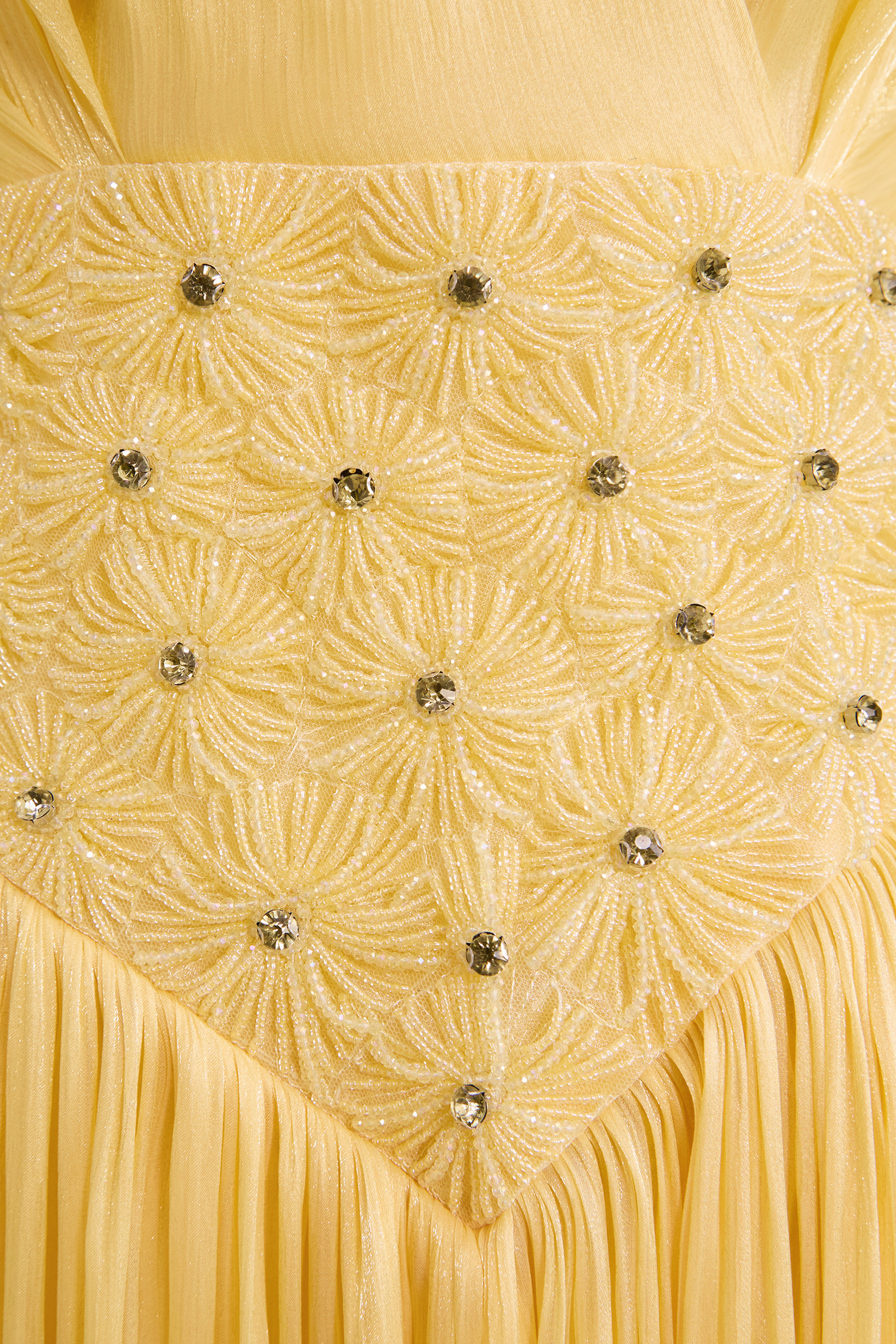 Exceptionally Pristine Yellow Beaded Embroidered V-Neck Maxi Dress