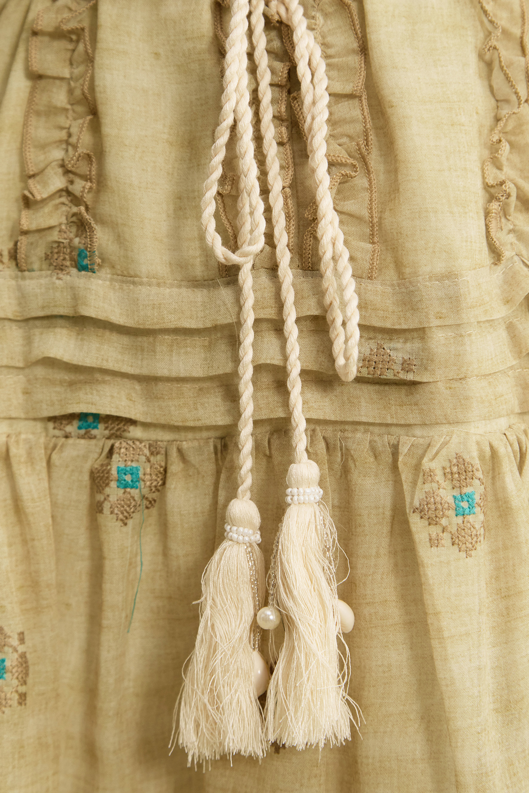 Romantic Affair Khaki Embroidered Floral Tiered Maxi Dress