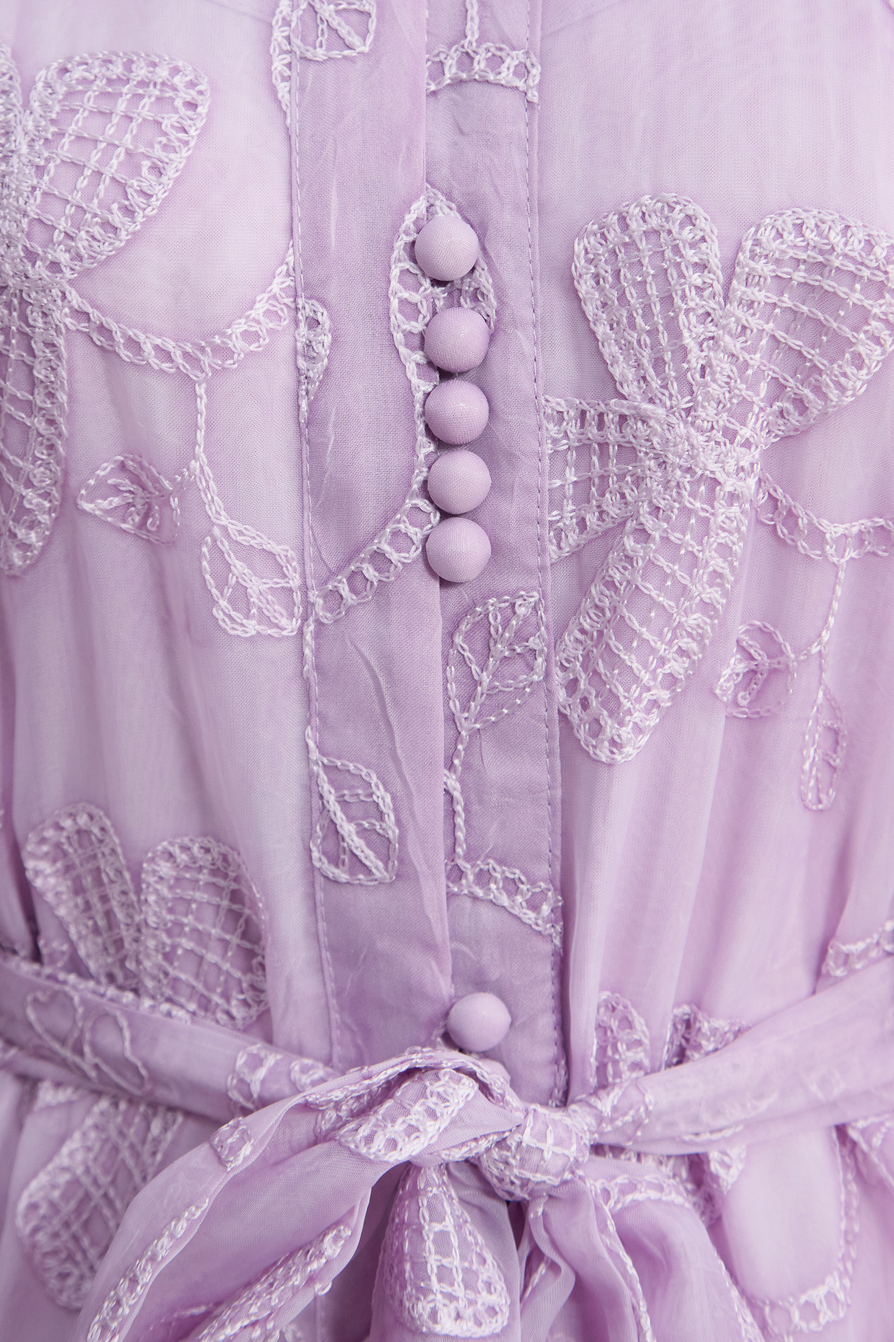 Playfully Posh Lavender Floral Embroidered Tiered Maxi Dress