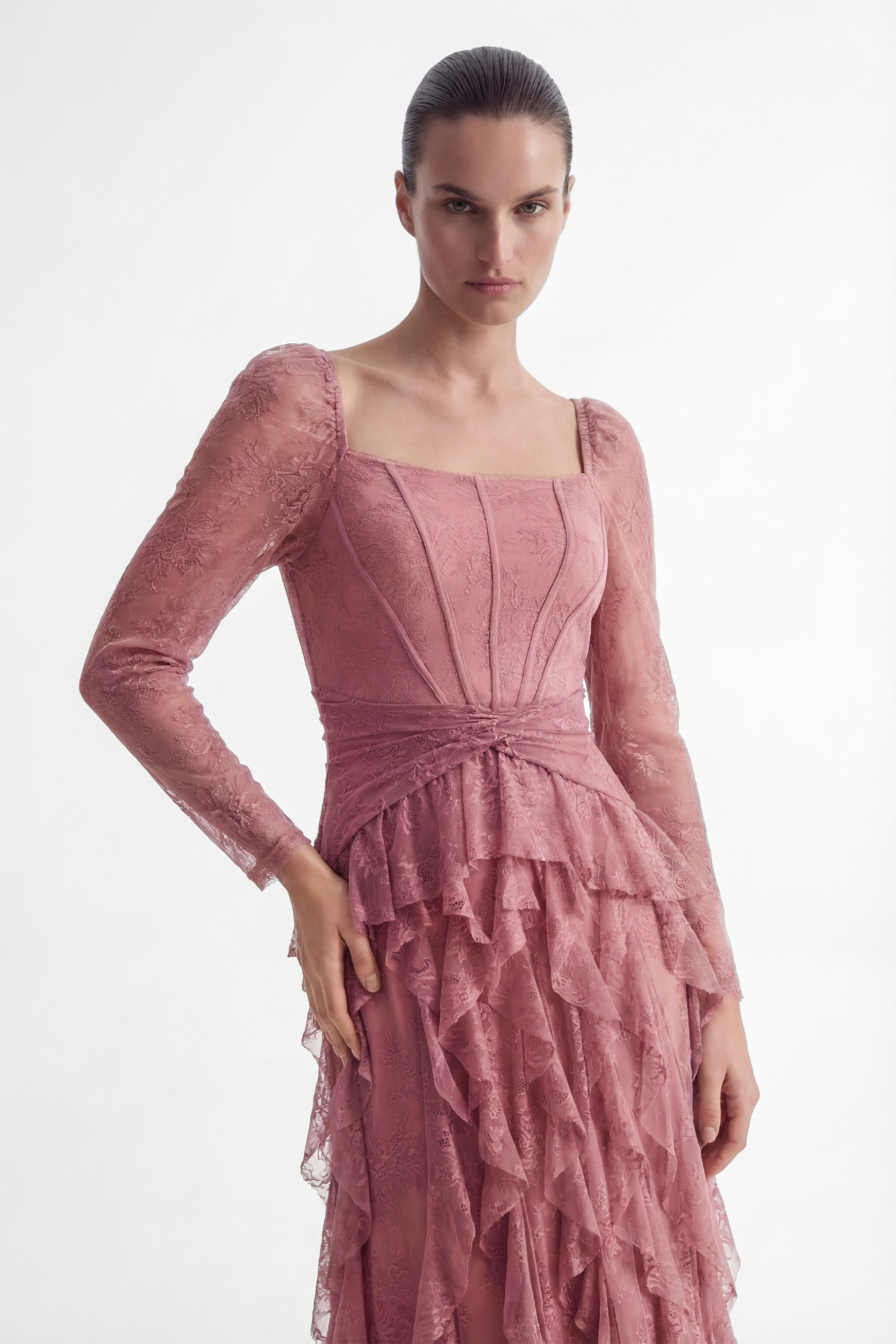 Viva La Vibes Pink Corset Bodice Ruffled Maxi Dress